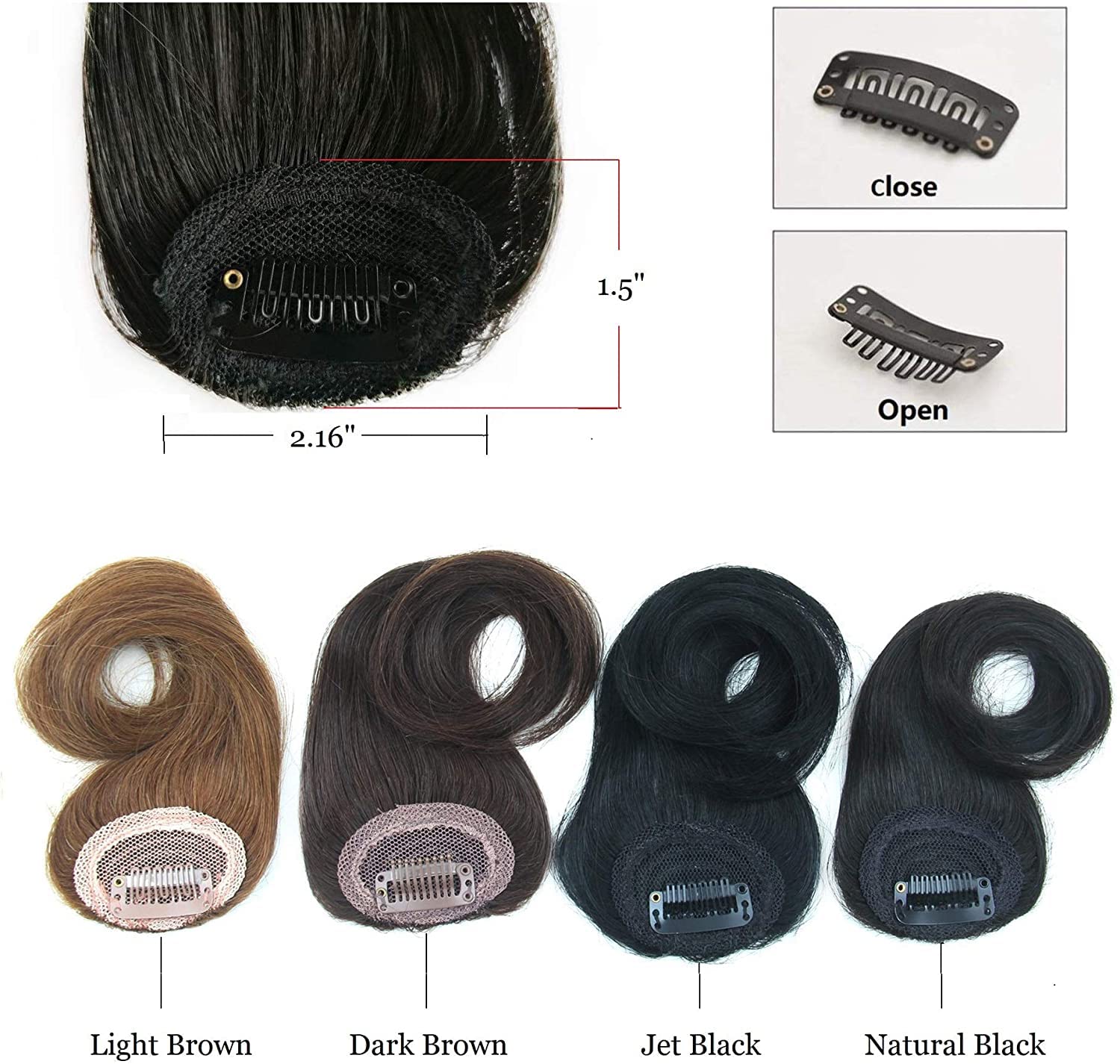 Dsoar 2PCS Wave Side Bang Clip in Bangs Real Human Hair Wave Fringe Hair Extensions(Natural Black Color)