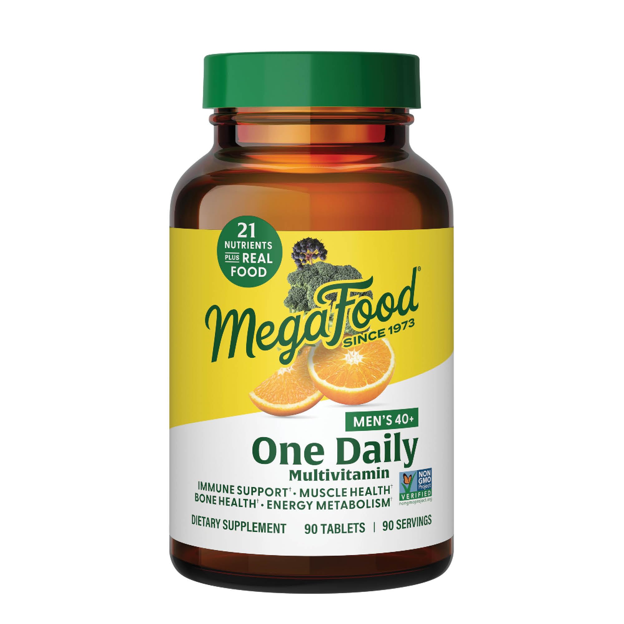 MegaFood Men's 40+ One Daily Multivitamin for Men With Vitamin B, Vitamin D3, Selenium, Zinc & Real Food - Immune Support, Energy Metabolism, and Muscle & Bone Health – Non GMO; Vegetarian - 90 Tabs