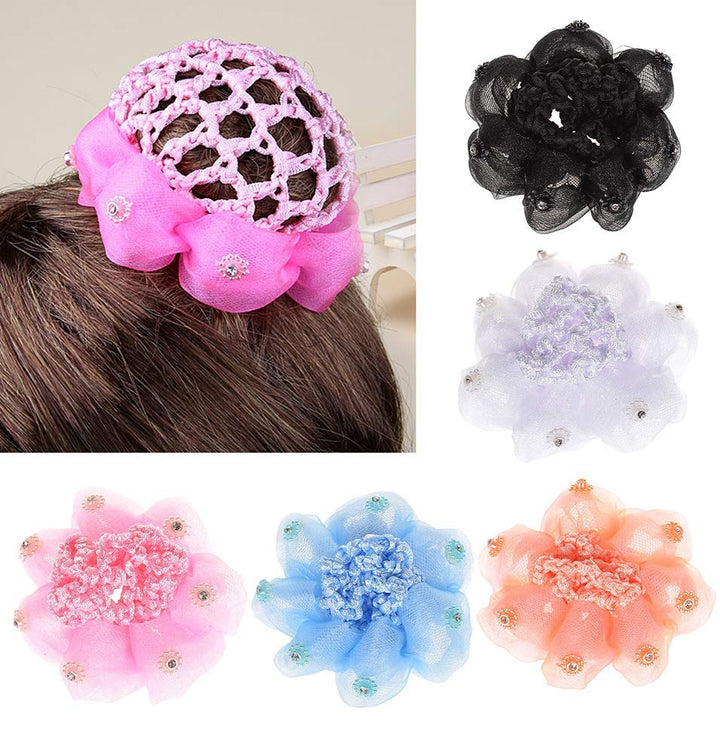 UTENEW Girls Bun Covers Snood Ballet Dance Hair Net Accessories 5 Pack Knit Mesh Fabric Rhinestone Women's Hair Bun Cover