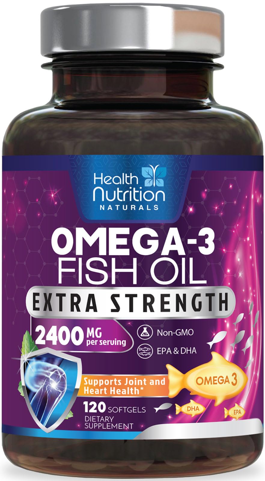 Omega 3 Fish Oil 2400 mg - Triple Strength Omega3, EPA & DHA Fatty Acids Supplement - Natural Support for Immune, Heart & Brain Health - Wild Caught, Non-GMO, Lemon Flavor, Burpless - 120 Softgels