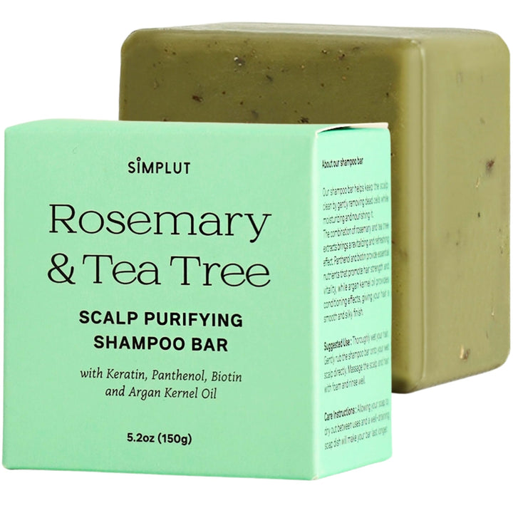 SIMPLUT Rosemary & Tea-Tree Scalp Purifying Shampoo Bar with Keratin, Panthenol, Biotin and Argan-Oil (5.2oz) | Sulfate Free, Vegan Hair Nourishing Soap Bar | Aromatherapy Care Deep Cleansing