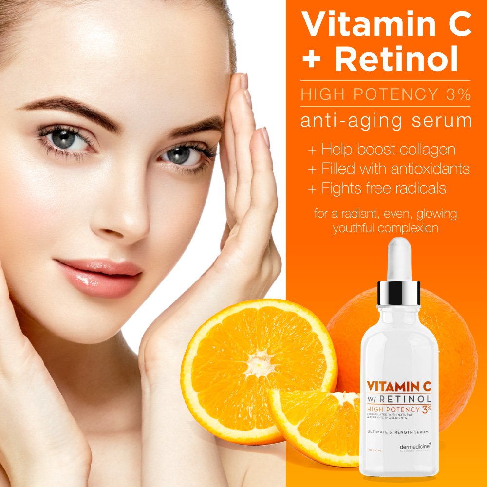 Vitamin C High Potency 3% Retinol | Anti-Aging Serum for Face | Pharmaceutical Grade Quality | Helps Smooth Fine Lines & Wrinkles