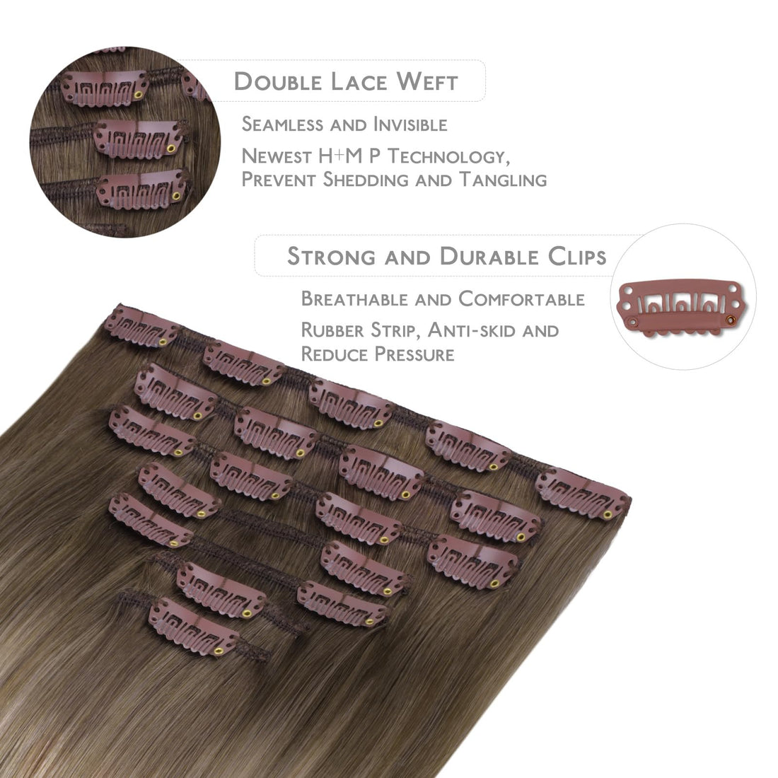 WENNALIFE Clip in Hair Extensions Real Human Hair, 16 Inch g 7pcs Balayage Sandy Brown to Platinum Blonde Remy Hair Straight Natural Extensiones De Cabello Humano Con Clip Ins