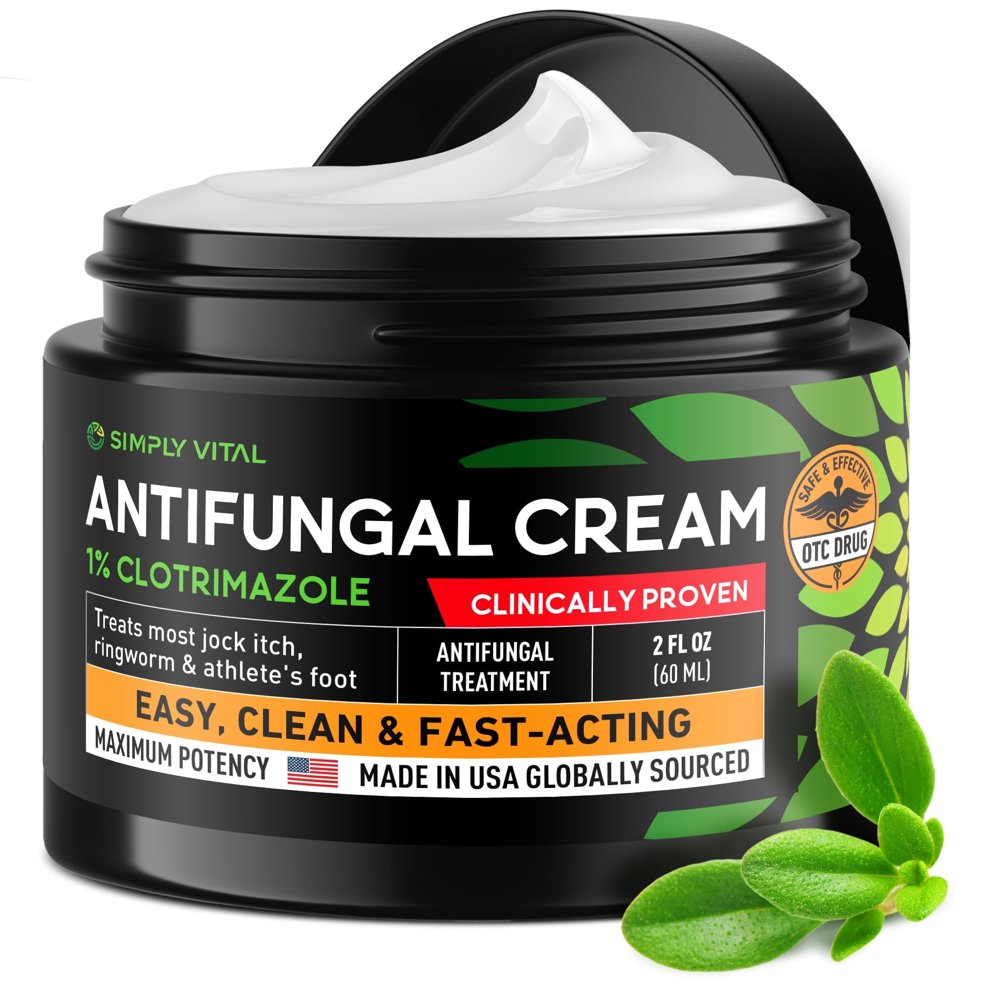 Antifungal Cream for Athlete's Foot, Ringworm & Jock Itch - Clotrimazole 1% Made in USA - Extra Strength Ring Worm, Jock Itch Cream, Anti Fungal Athletes Foot Treatment for Humans Skin Fungus - 2 oz