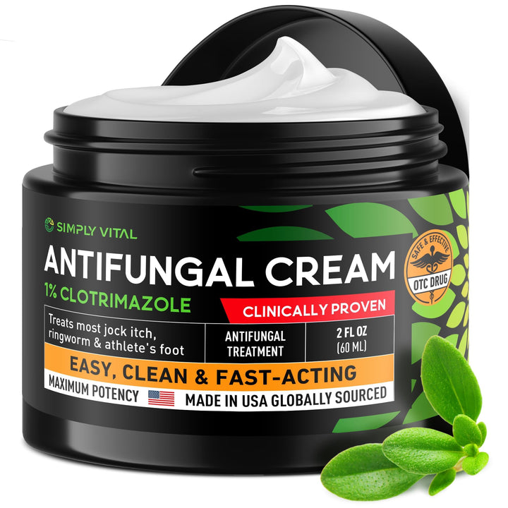 Antifungal Cream for Athlete's Foot, Ringworm & Jock Itch - Clotrimazole 1% Made in USA - Extra Strength Ring Worm, Jock Itch Cream, Anti Fungal Athletes Foot Treatment for Humans Skin Fungus - 2 oz