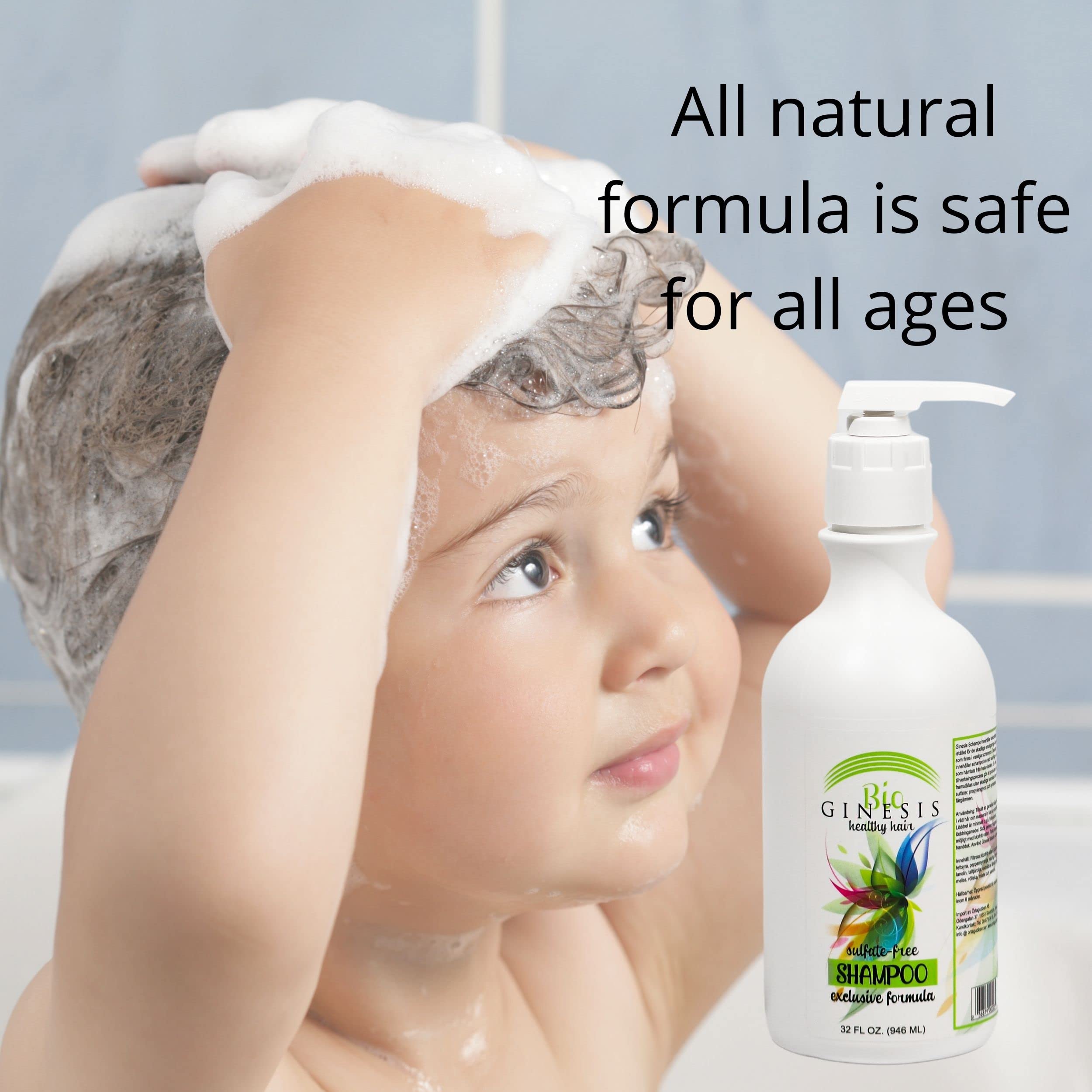 Ginesis Bio Healthy Hair Sulfate Free Shampoo. Stop dry scalp itching flaking unsightly yellowing of gray hair and other hair and scalp problems caused by chemicals. Everyone can benefit from Ginesis Chemical-Free Shampoo including children transplan