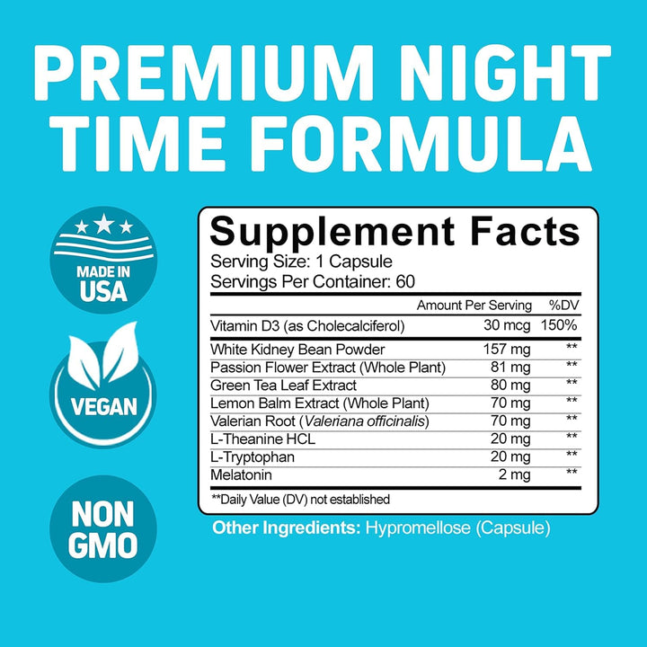 Herbtonics Title Night Time Weight Supplement with Melatonin to Support Sleep & Metabolism | Melatonin & L-Theanine for Women & Men | Sleep Aid Supplement with GLP-1 Support | 60 Vegan Capsules