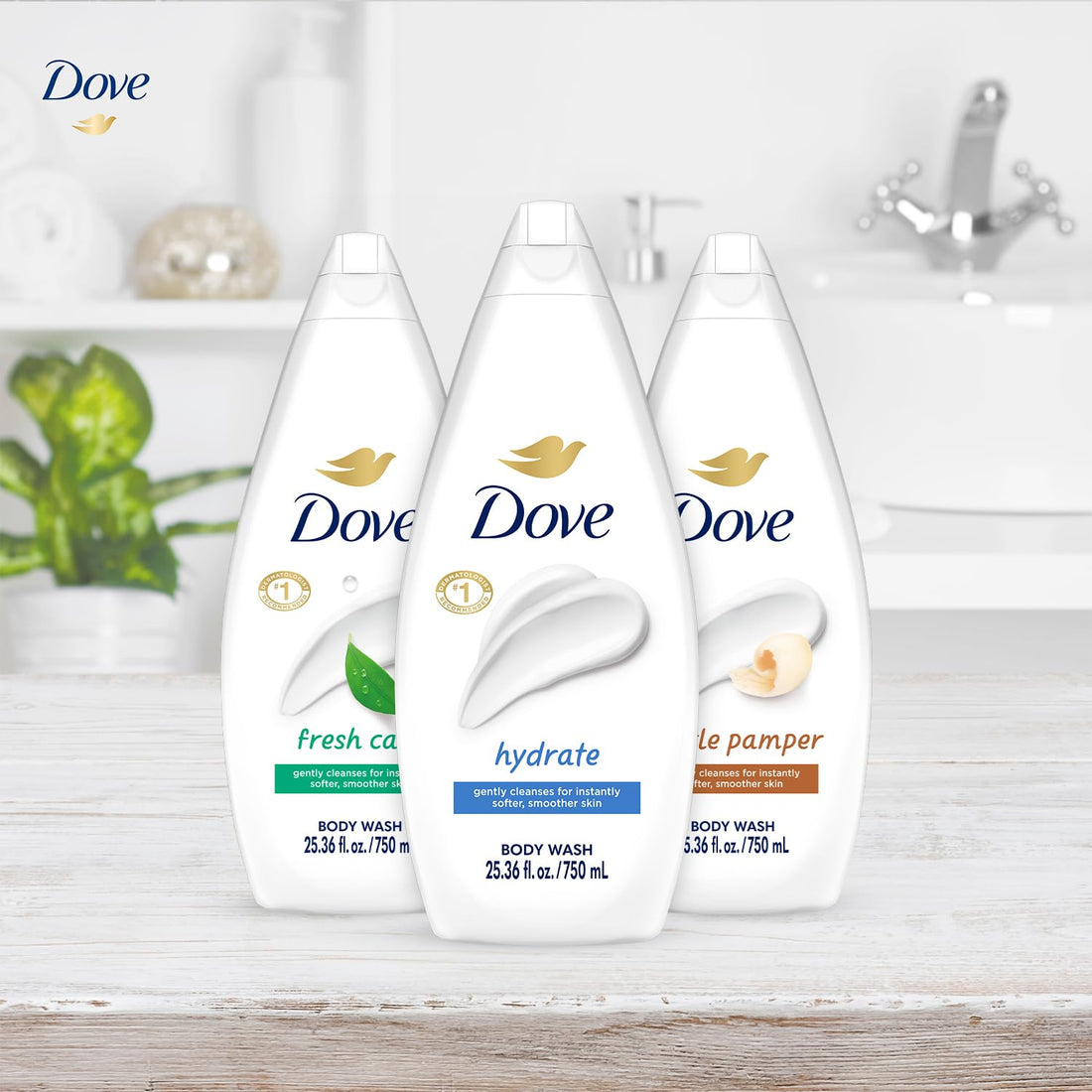 Dove Body Wash Value-Size Variety 3-Pack – Hydrate, Fresh Care, and Gentle Pamper, 25.36 Oz Ea