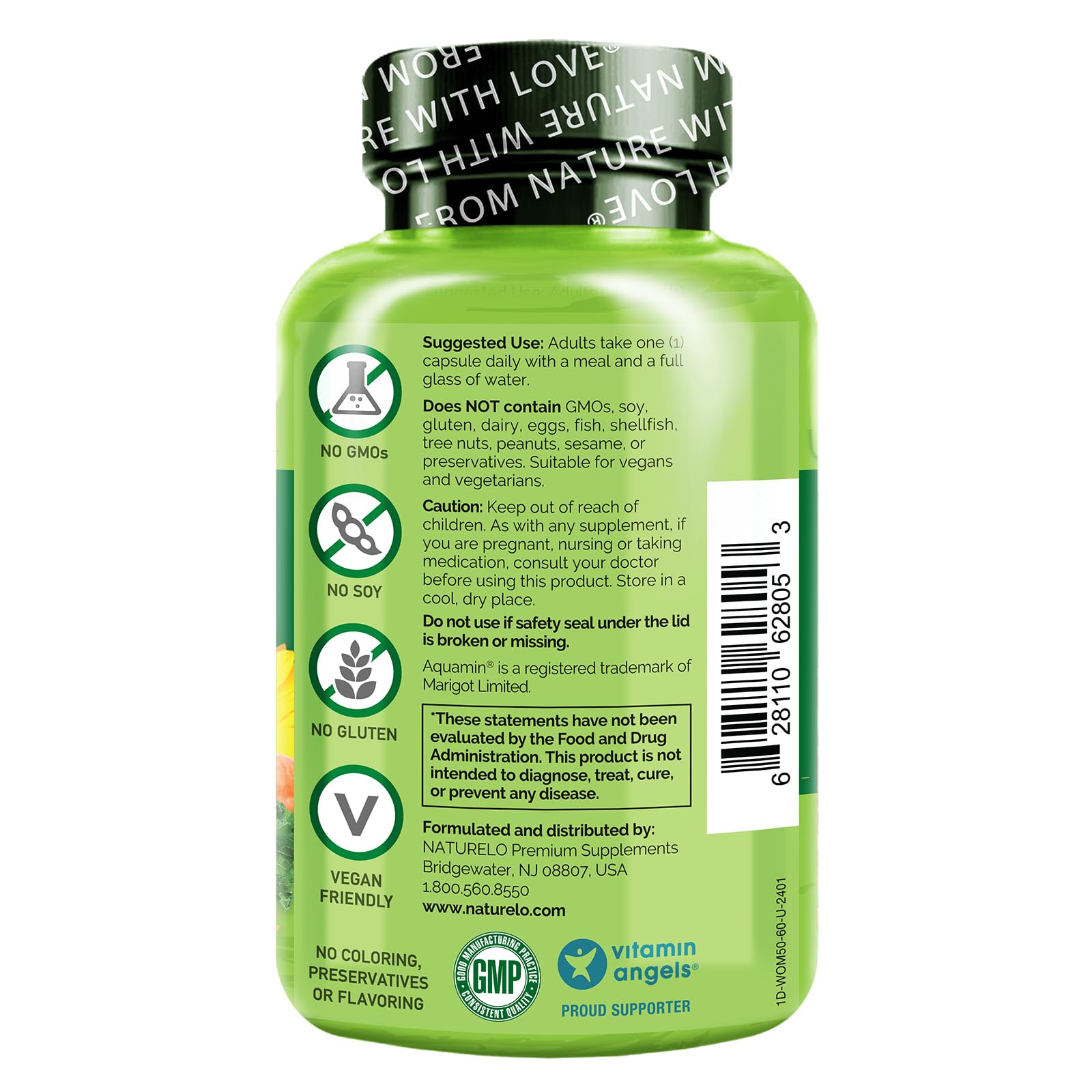 NATURELO One Daily Multivitamin for Women 50+ (Iron Free) - Menopause Support for Women Over 50 - Whole Food Supplement - Non-GMO - No Soy - 60 Capsules - 2 Month Supply