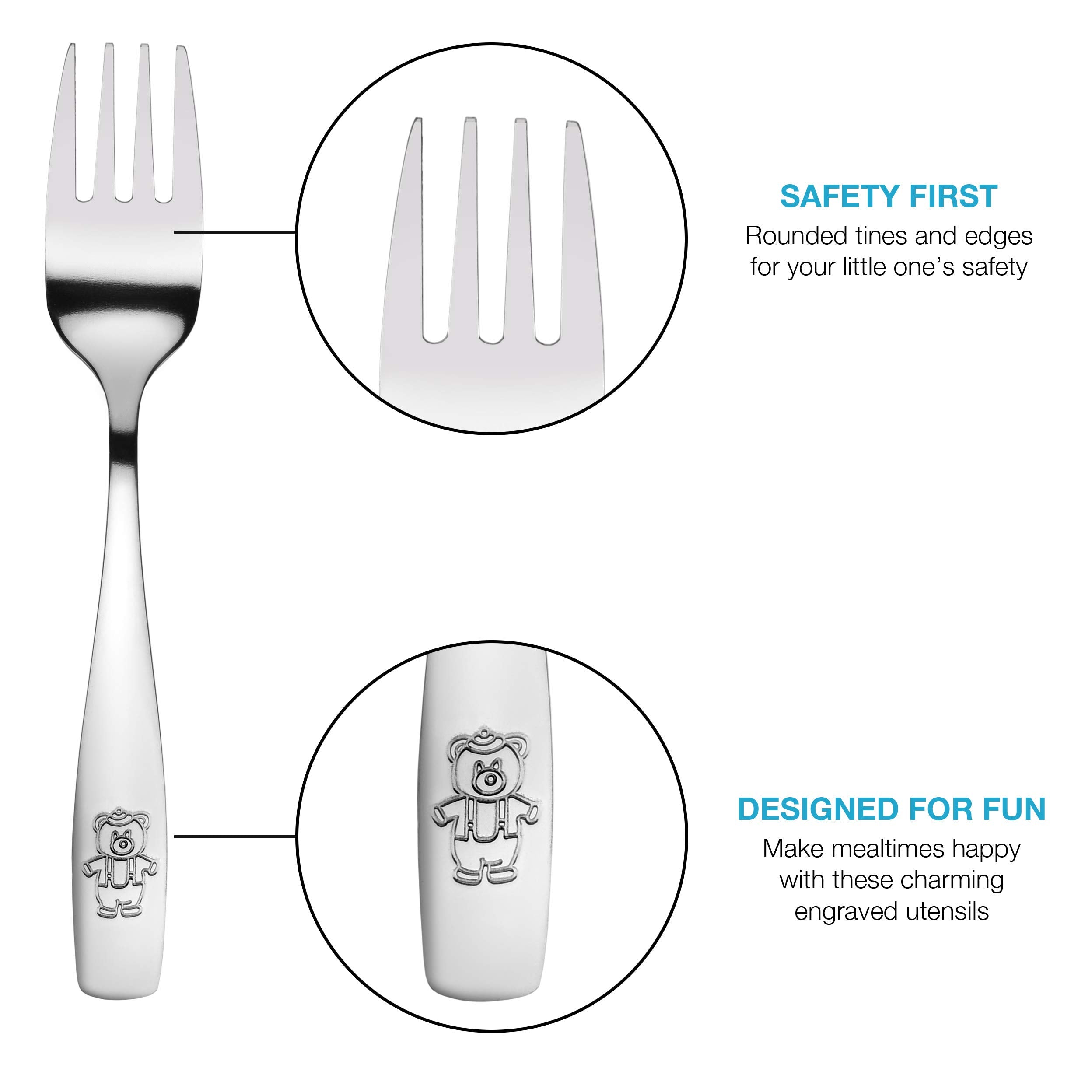 15 Piece Stainless Steel Kids Cutlery, Child and Toddler Safe Flatware, Kids Silverware, Kids Utensil Set Includes 5 Knives, 5 Forks, 5 Spoons, Total of 5 Place Settings, Ideal for Home and Preschools