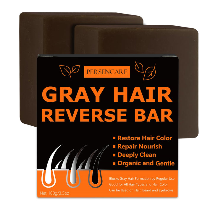 VAEYAE Natural Gray Hair Reverse Bar, Men & Women Bar Shampoo and Conditioner Cover Grey, Hair Thickening & Darkening Black Soap, for Reducing Thinning Hair Loss, Polygonum Castor Oil Bars 2 Pcs