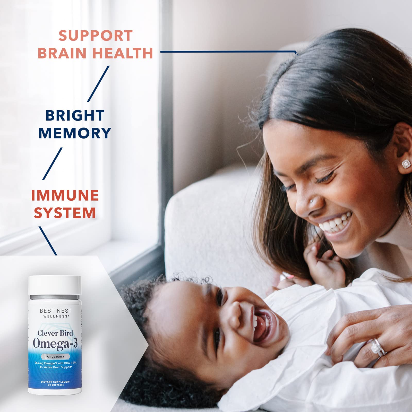 Best Nest Wellness Omega-3 Softgels - Fish Oil Supplement Supports Brain Health - Nutritional Support for Mothers - EPA & DHA Supplement Aids Immune System Health - 30 Softgels