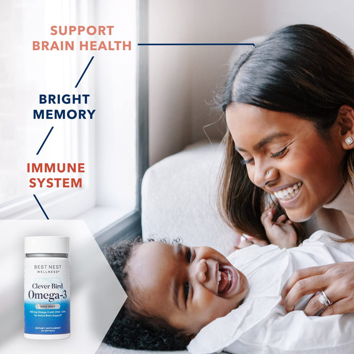 Best Nest Wellness Omega-3 Softgels - Fish Oil Supplement Supports Brain Health - Nutritional Support for Mothers - EPA & DHA Supplement Aids Immune System Health - 30 Softgels