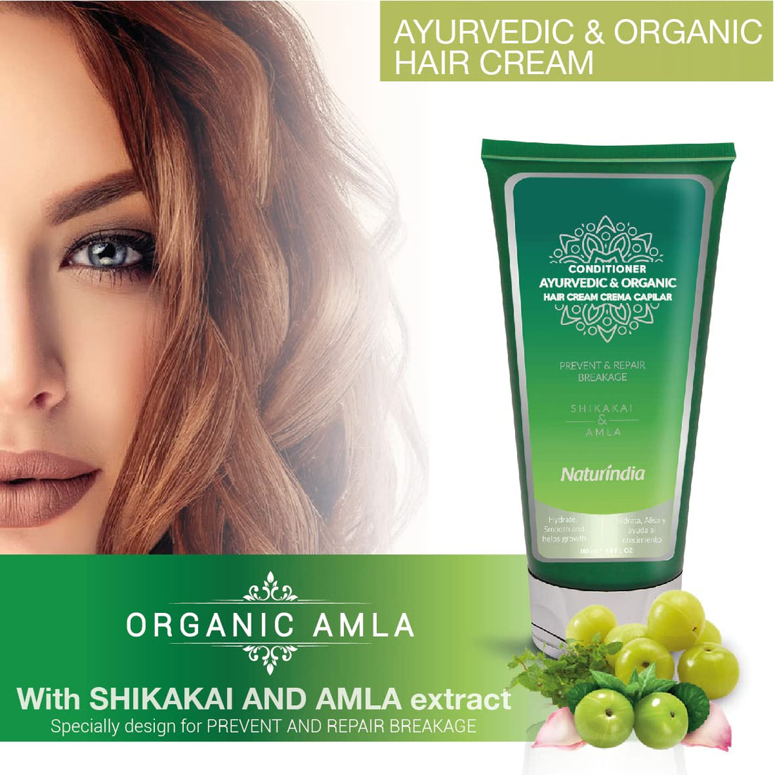 Naturindia Ayurvedic Organic Conditioner for Hair Growth, Regeneration of hair loss with ALOE SHIKAKAI and AMLA plants For Women and Men 6oz