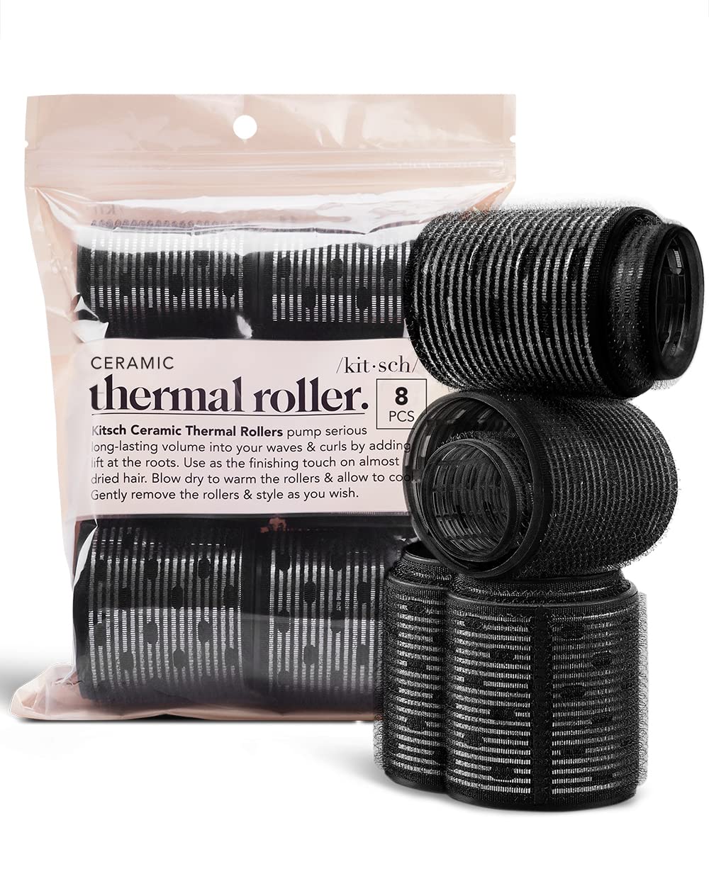 Kitsch Pro Ceramic Hair Rollers, Self Grip Thermal Hair Rollers, Hair Curlers, 8 Pack