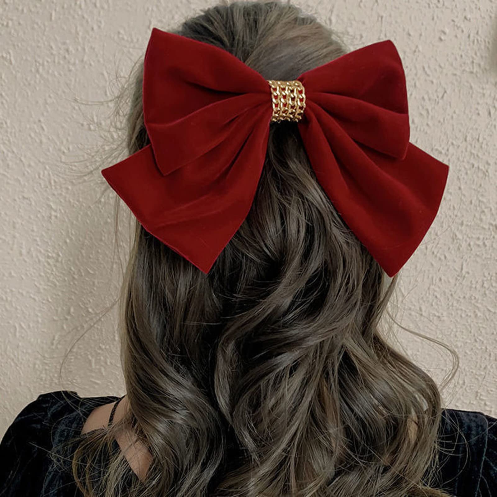Large Hair Bows for Women Big Bow Hair Clip Girl French Barrette with Long Silky Satin Ribbon Solid Color Bowknot Hairpin Simple Lady Barrettes Hair Fastener Scrunchies Accessories (Black & Burgundy)