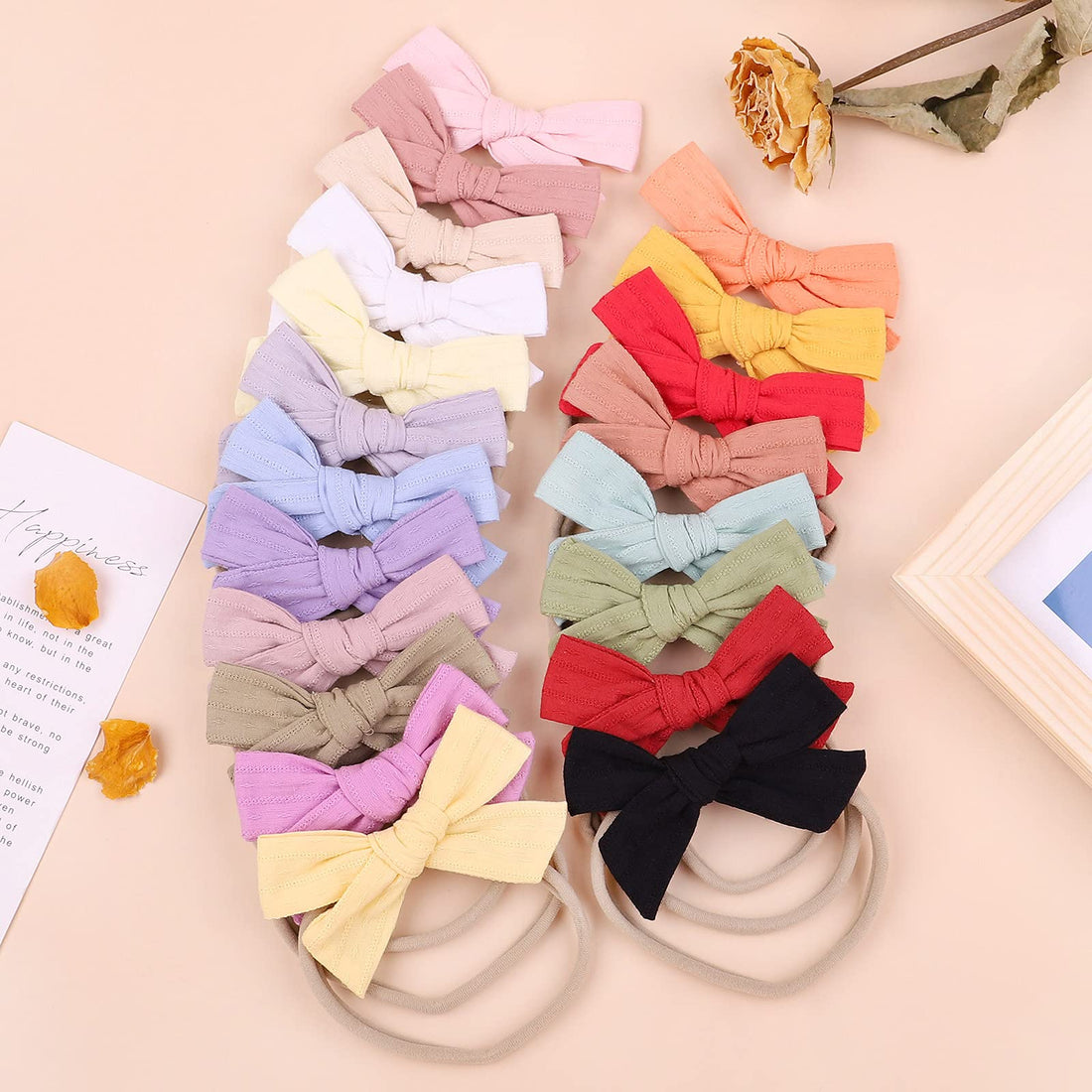 20pcs Baby Girls Cotton Hair Bows Headbands Nylon Hair Bands Elastic Hair Accessories for Newborn Kids Infants Toddlers