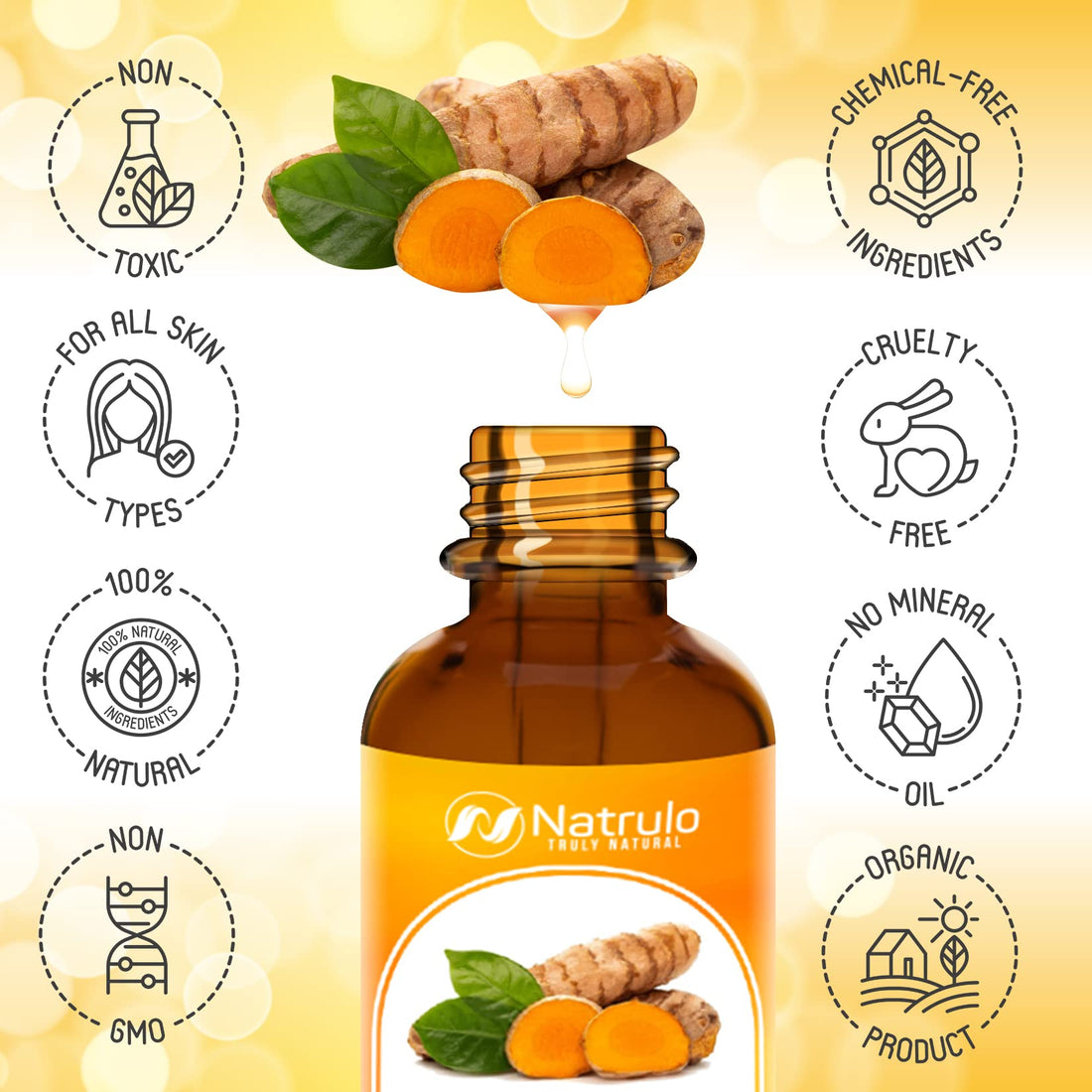 Turmeric Serum for Face & Body - All Natural Turmeric Skin Brightening Oil for Dark Spots - Cleanses Skin, Fights Acne, Evens Tone, Heals Scars - Pure Handcrafted Turmeric Oil Skincare Made in the USA