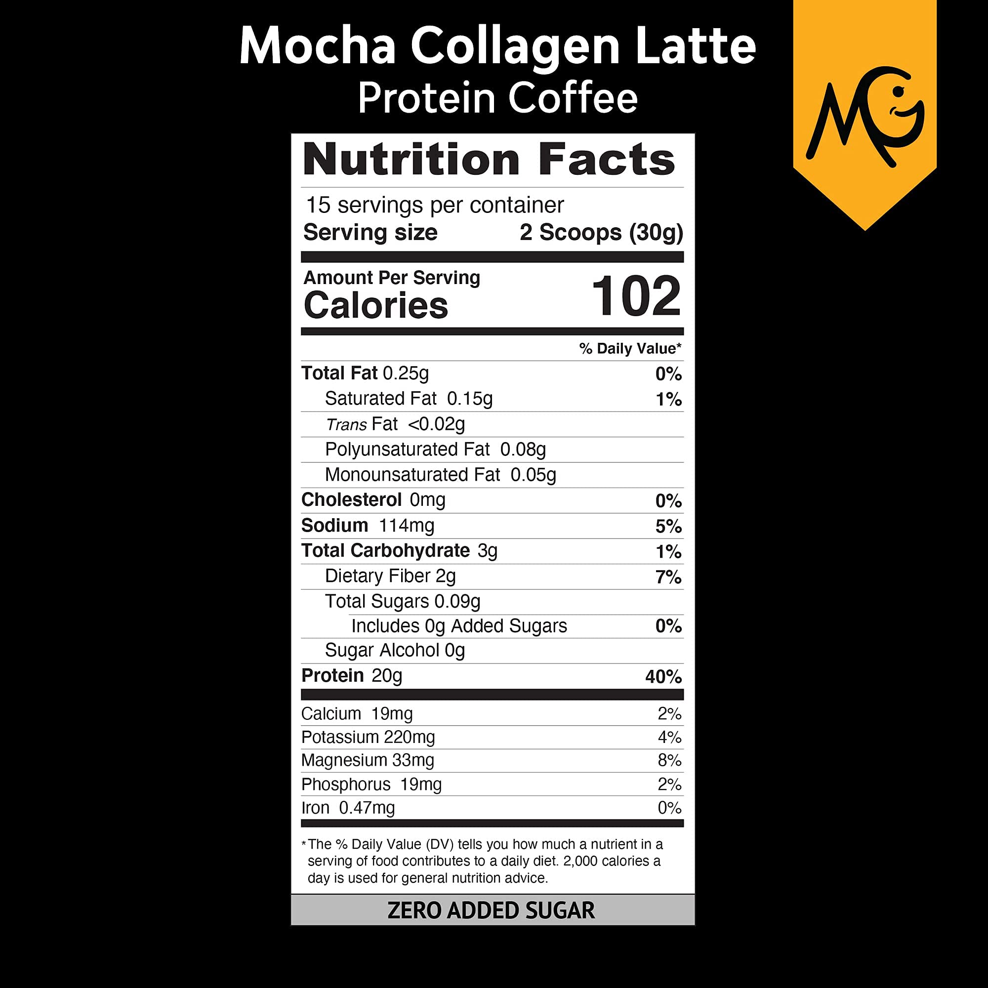 MariGold High Protein Collagen Coffee - Mocha Collagen Latte, Dairy Free, 20g Grass-Fed Type I & III Collagen Peptides, Energy Boost, 2 Shots Organic Espresso, Non-GMO, 1 Lb Bag, 15 Servings