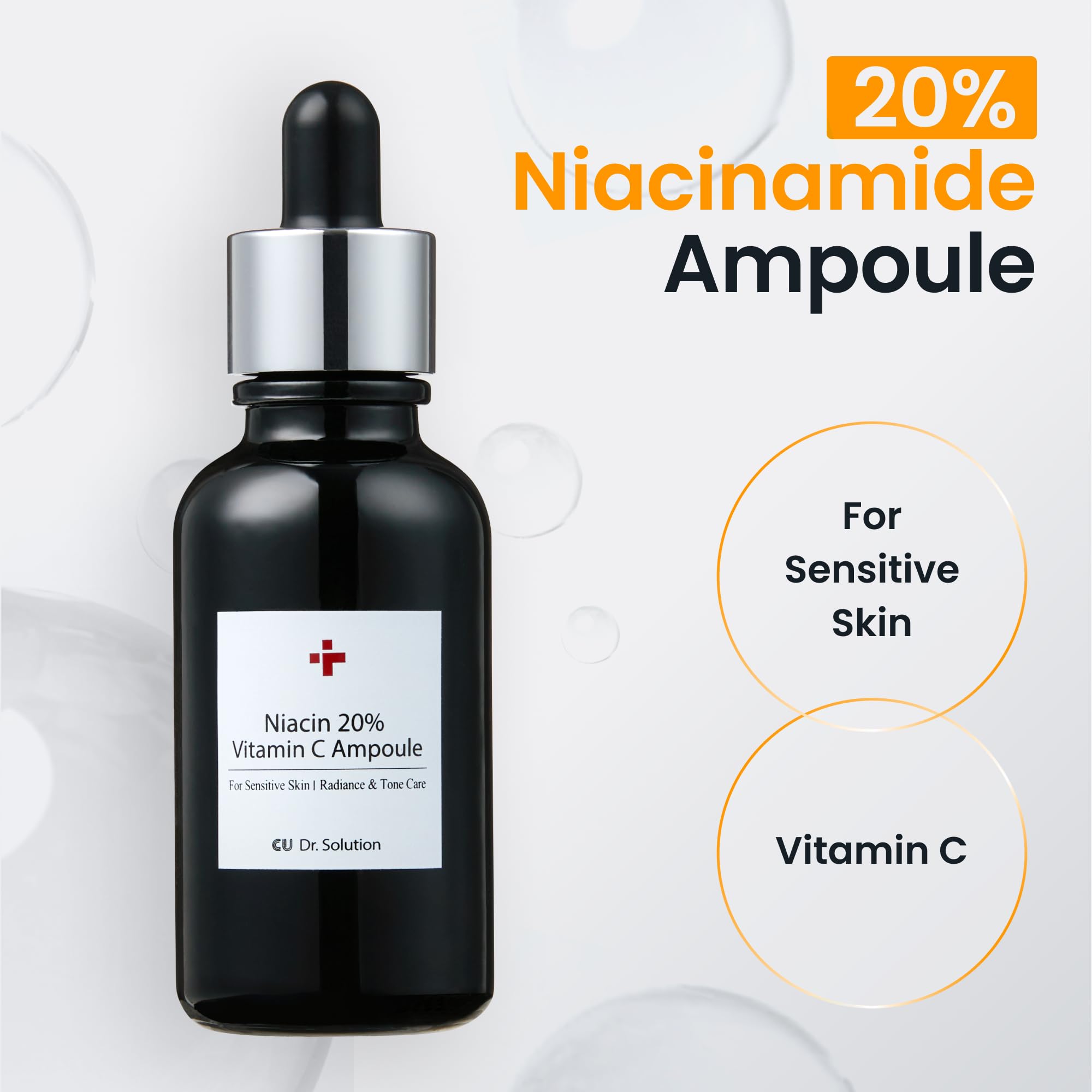 CU Dr. Solution Niacinamide 20% Vitamin C Ampoule – Korean Skin Care with Niacinamide, Glutathione, Hyaluronic Acid, Adenosine, Panthenol for Skin Elasticity and Moisturizing, 30g (1.01 Fl. Oz)