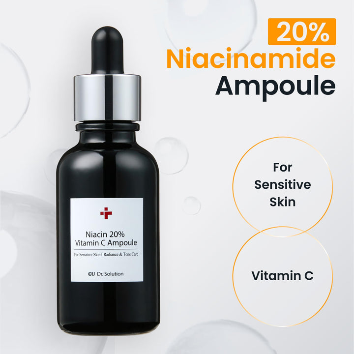 CU Dr. Solution Niacinamide 20% Vitamin C Ampoule – Korean Skin Care with Niacinamide, Glutathione, Hyaluronic Acid, Adenosine, Panthenol for Skin Elasticity and Moisturizing, 30g (1.01 Fl. Oz)