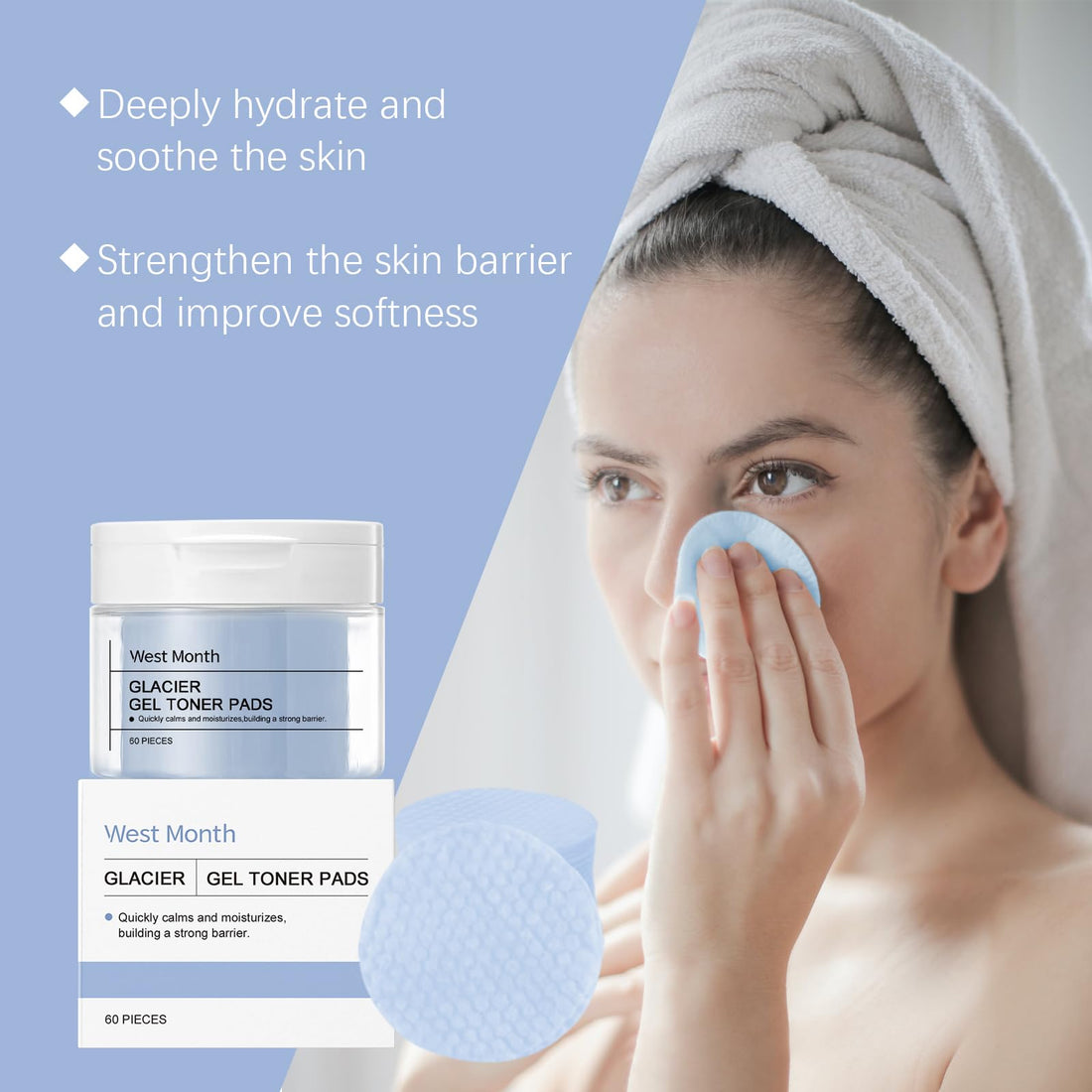 Hoegoa Collagen Gel Toner Pads, Moisturizing Panthenol Toner Pads with Hyaluronic Acid, Soothing Korean Face Cleansing Wipes for Sensitive Skin, 60Pads (Glacier Gel Toner Pads, 1 PC)