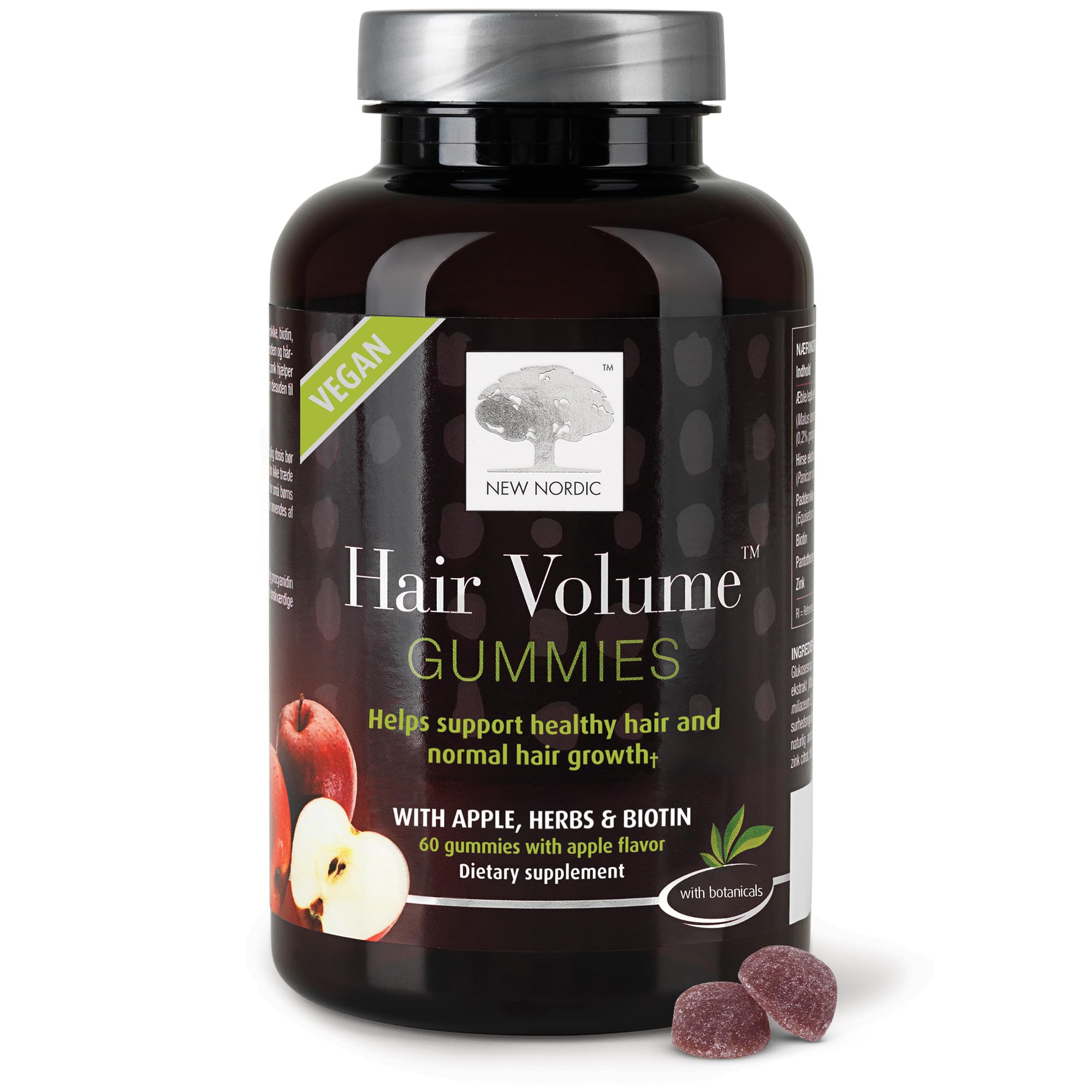 NEW NORDIC Hair Volume Gummies, 2500 mcg Biotin, Daily Hair Vitamins Supplement to Support Hair Skin & Nails, Vegan, 60 Count (Pack of 1)