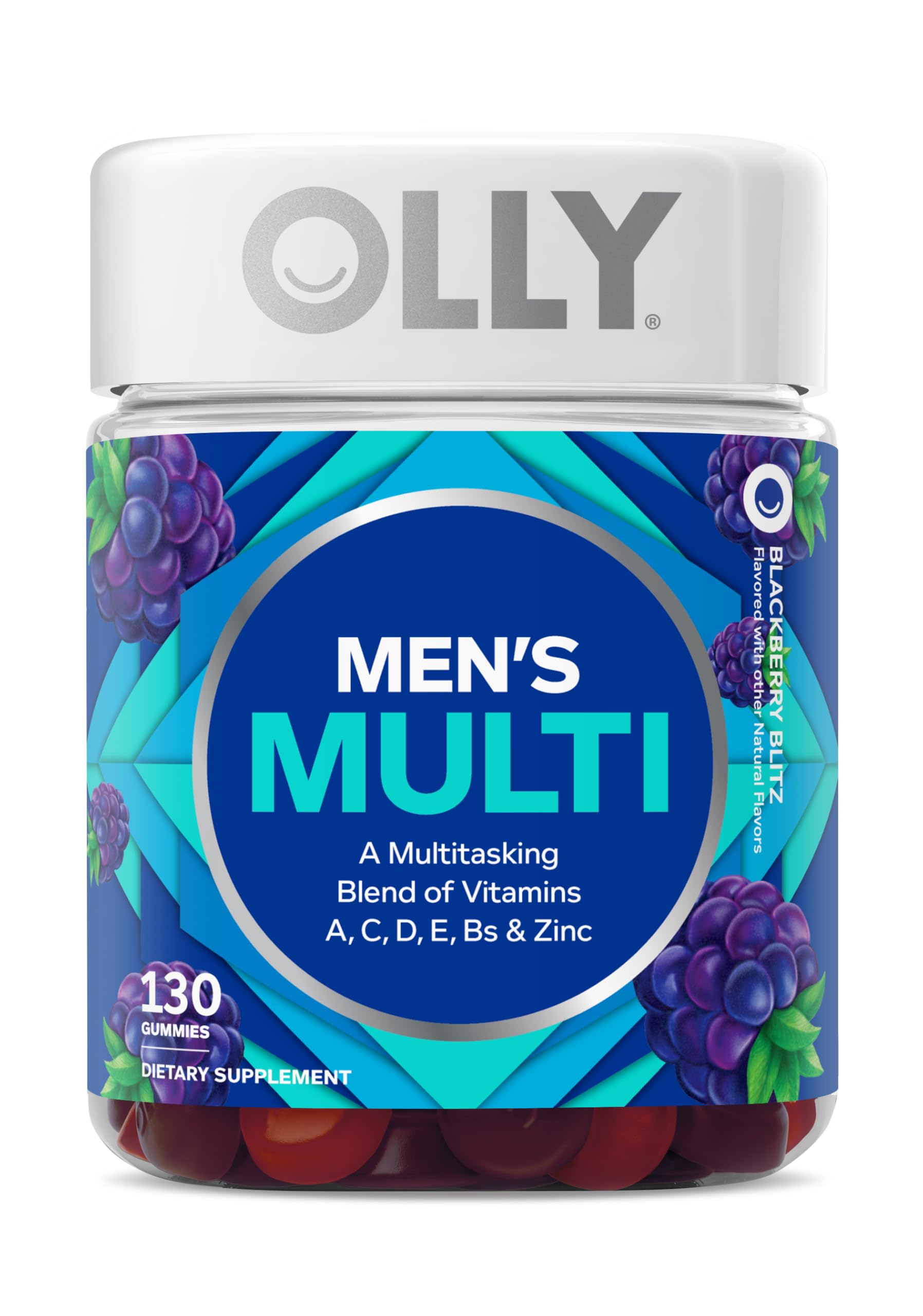 OLLY Men's Multivitamin Gummy, Vitamins A, C, D, E, B, Zinc, BlackBerry Flavor, 65 Day Supply - 130 Count (Packagine May Vary)