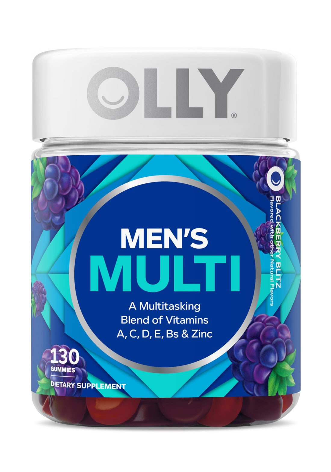 OLLY Men's Multivitamin Gummy, Vitamins A, C, D, E, B, Zinc, BlackBerry Flavor, 65 Day Supply - 130 Count (Packagine May Vary)