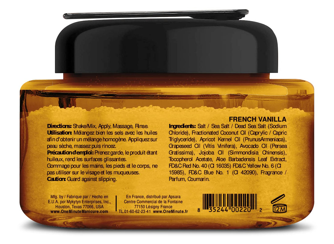 One Minute Manicure – Moisturizing Salt Scrub – 13 oz – Professionally Formulated To Exfoliate, Recondition & Moisturize Skin – Enhanced With Botanical Oils & Natural Sea Salts (French Vanilla)