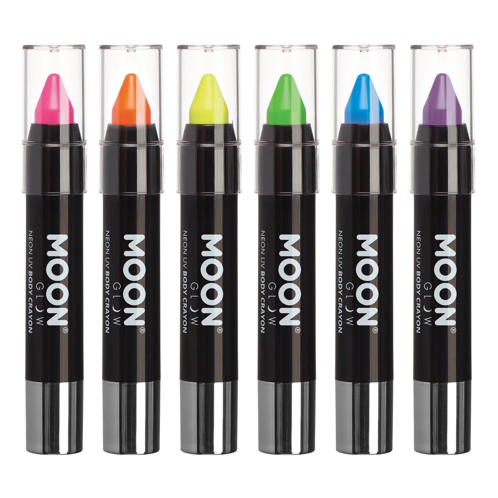 Moon Glow - Neon Uv Face Paint Stick/Body Crayon Makeup For The Face & Body - Pastel Set Of 6 Colours - Glows Brightly Under Uv Lighting