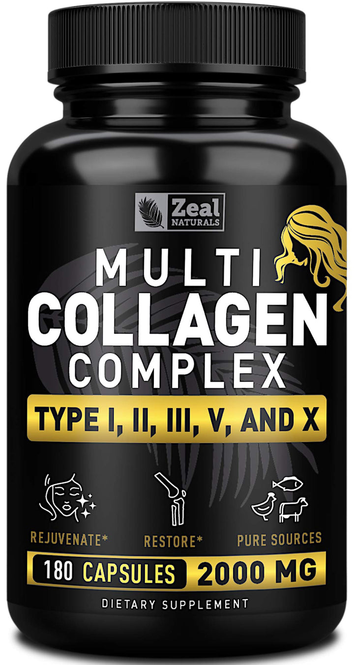 Multi Collagen Peptides Pills (Types ,,,,) Grass Fed Collagen Pills (180 Capsules) - Hydrolysate Collagen Protein Blend for Hair, Skin, Nails, and Joint Support - Collagen Pills for Women