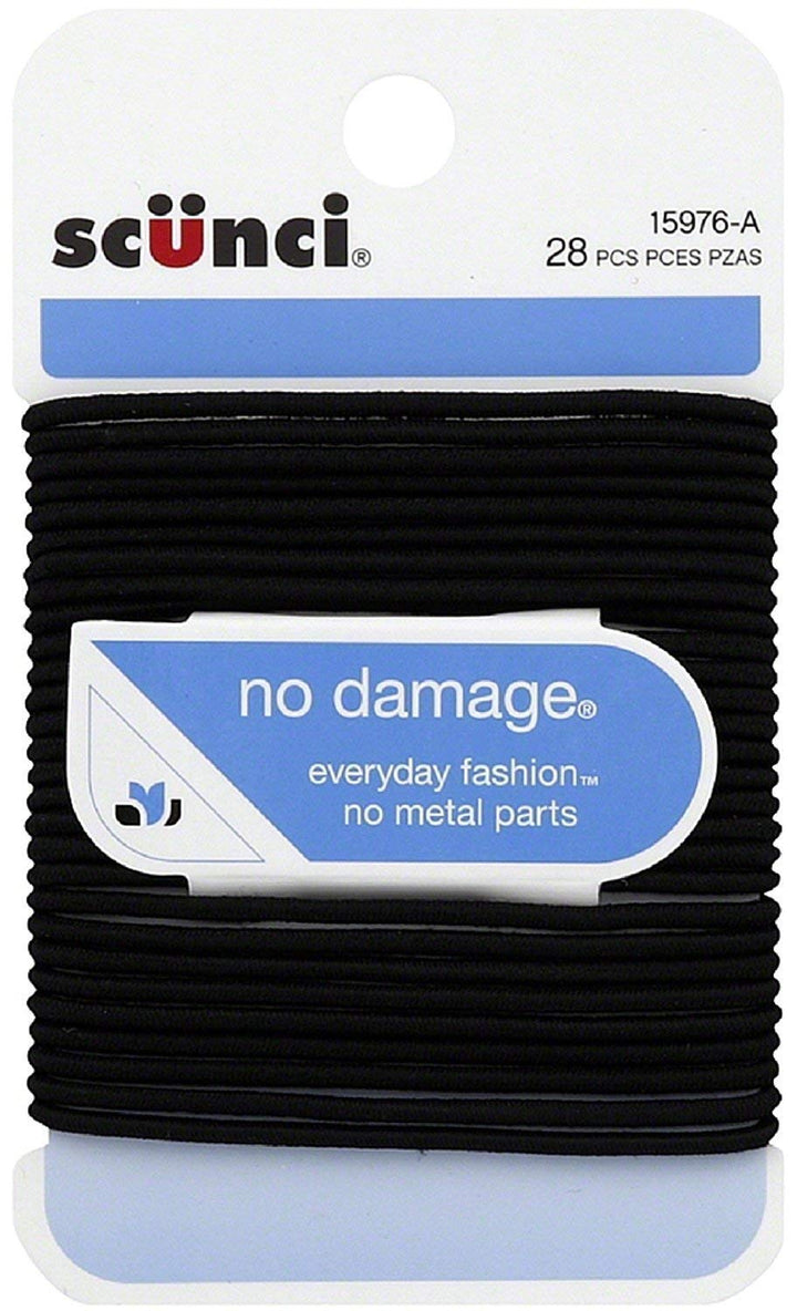 Scunci No Damage Hair Elastics, Medium, Black 28 ea (Pack of 2)