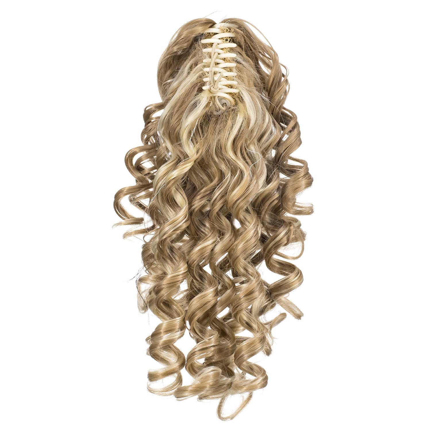 SWACC 12-Inch Short Screw Curls Claw Clip Ponytail Extensions Synthetic Clip in Drawstring Curly Ponytail Hairpiece Jaw Clip Hair Extension (Beige/Blonde Mixed-24H613#)