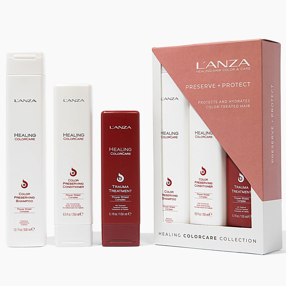 L'ANZA Healing ColorCare Trio Hair Kit, Color-Preserving Shampoo, Conditioner & Trauma Treatment in a Gift Box, Luxury Hair Care Kit for Damaged, Colored Hair, Blonde & Grey (10.1/8.5/5.1 Fl Oz)