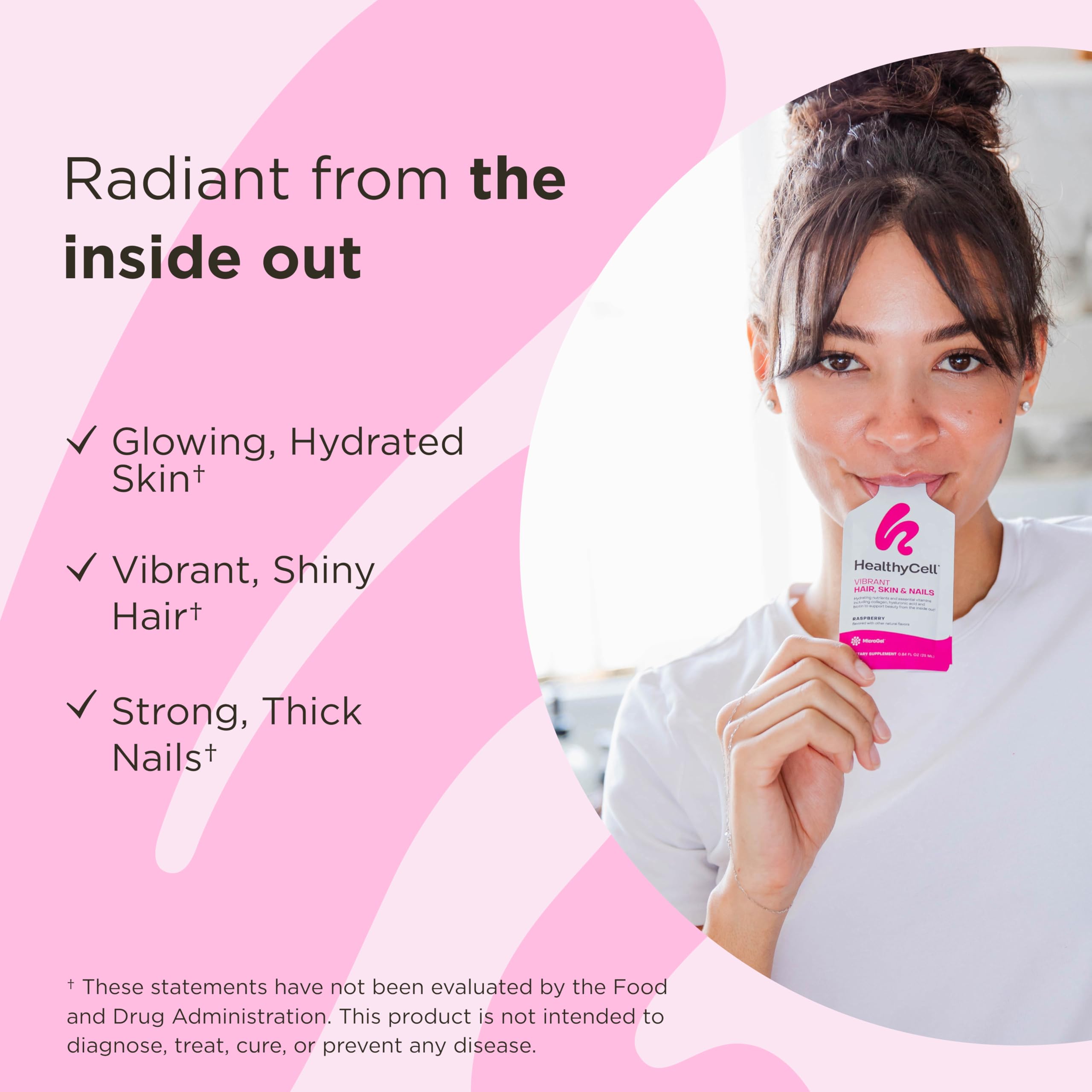 Healthycell Vibrant Hair, Skin & Nails - Hair Vitamins with Liquid Collagen for Women - Hyaluronic Acid Supplement with Collagen Peptides, Vitamin E, Biotin - Maximum Absorption - 30 Gel Packs