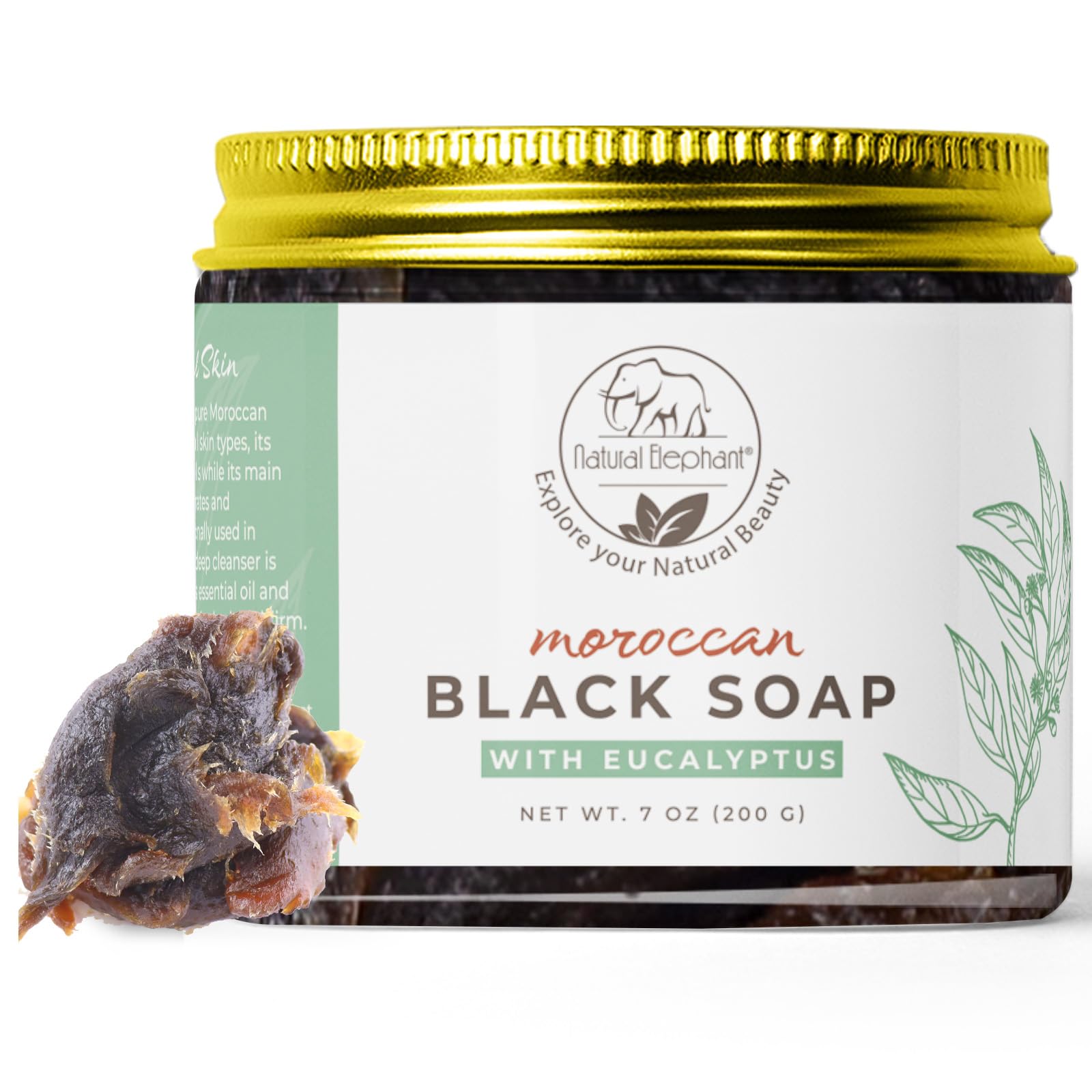 Natural Elephant Moroccan Black Soap With Eucalyptus Essential Oil 200G (7Oz)
