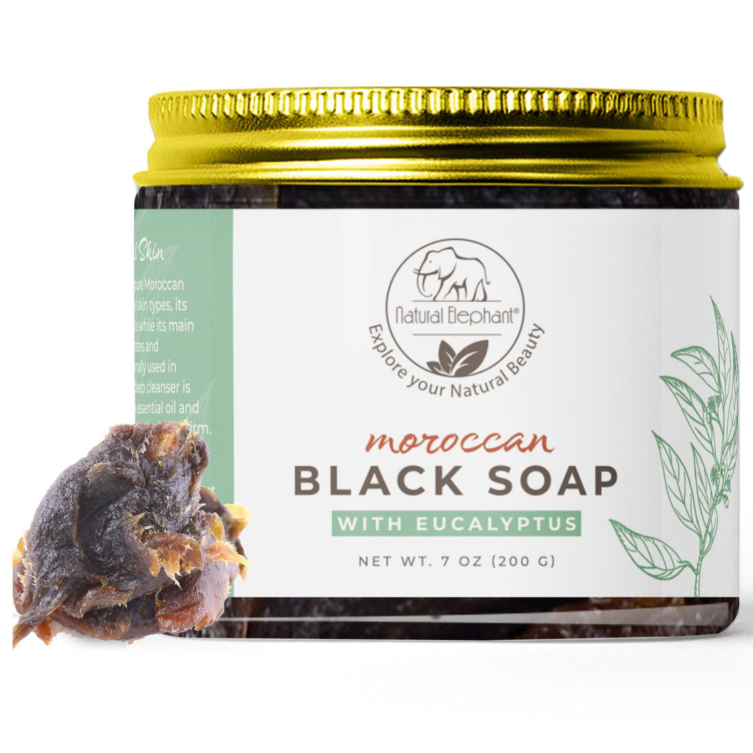 Natural Elephant Moroccan Black Soap With Eucalyptus Essential Oil 200G (7Oz)
