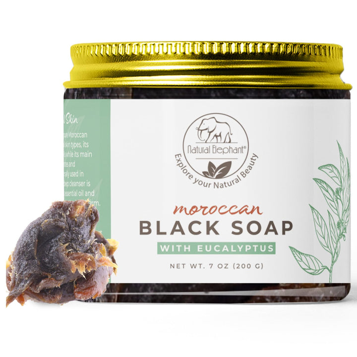 Natural Elephant Moroccan Black Soap With Eucalyptus Essential Oil 200G (7Oz)