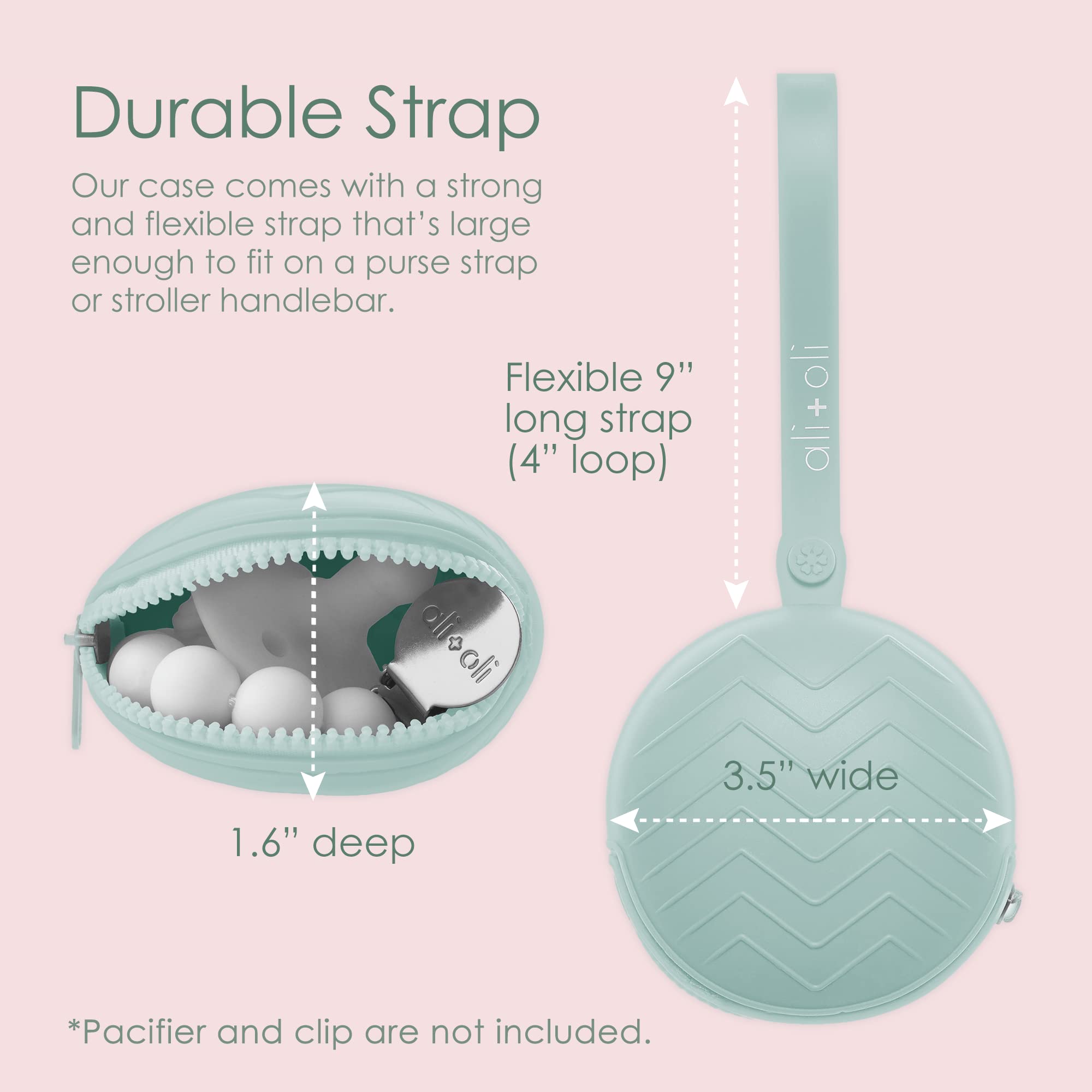 Ali+Oli Silicone Pacifier Case (Grey) 3 x 1.6 BPA-Free Newborn Holder, Travel Baby Pouch, Accessories for Boys & Girls, Storage Case