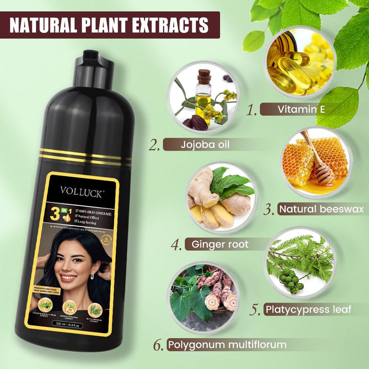 VOLLUCK Hair Dye Shampoo, Hair Dye Shampoo 3 in 1 Long Lasting Gray Hair Coverage for Women & Men (Chestnut Brown)