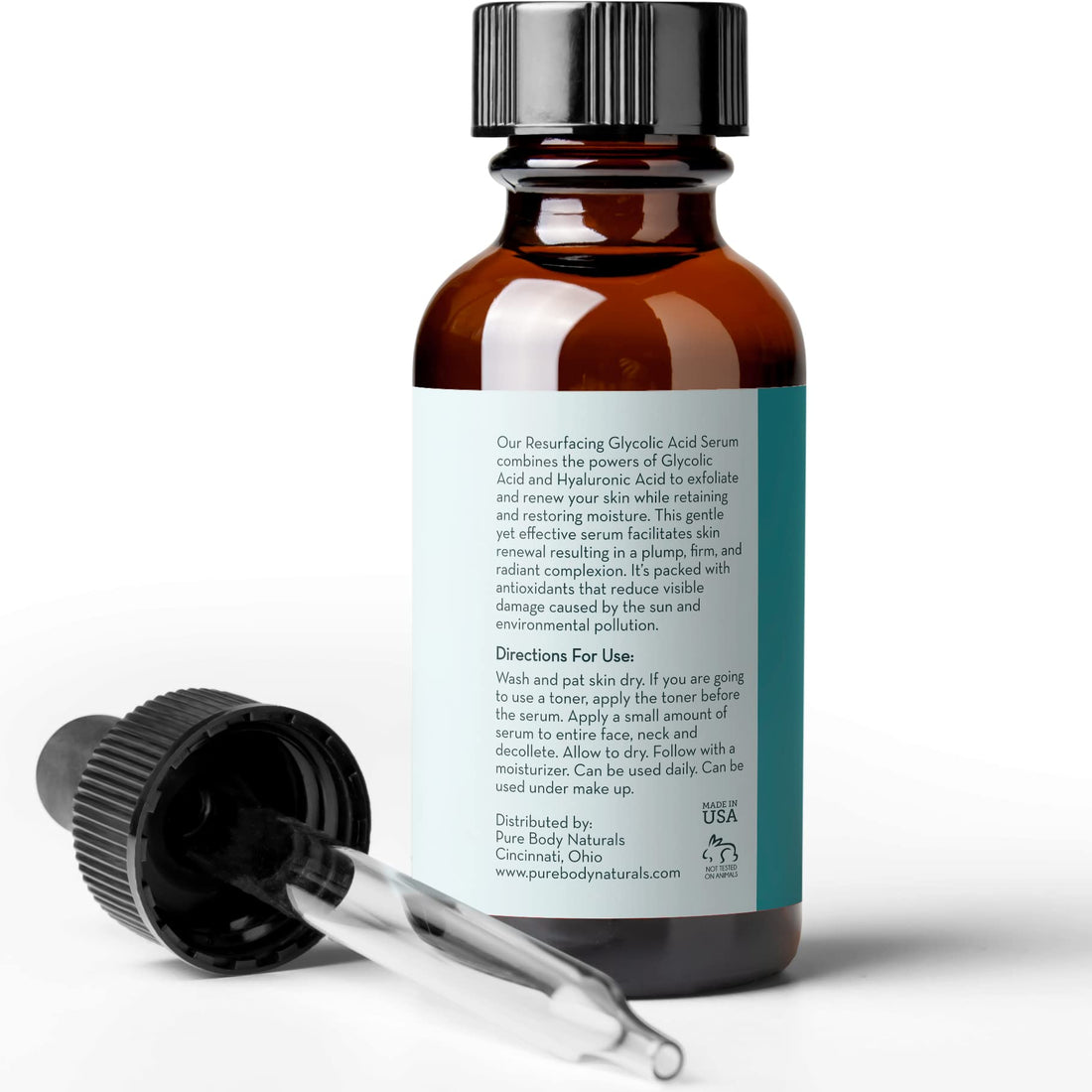 Pure Body Naturals Glycolic Acid Serum, 1 fl oz - Resurfaces, Renews and Moisturizes - Face Serum