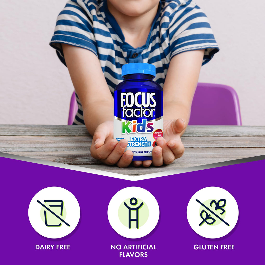 Focus Factor Kids Extra Strength Daily Chewable for Brain Health Support, 120 Count – Vitamins - Quality Formula – Gluten & Dairy Free Supplements for Children – No Artificial Sweetener