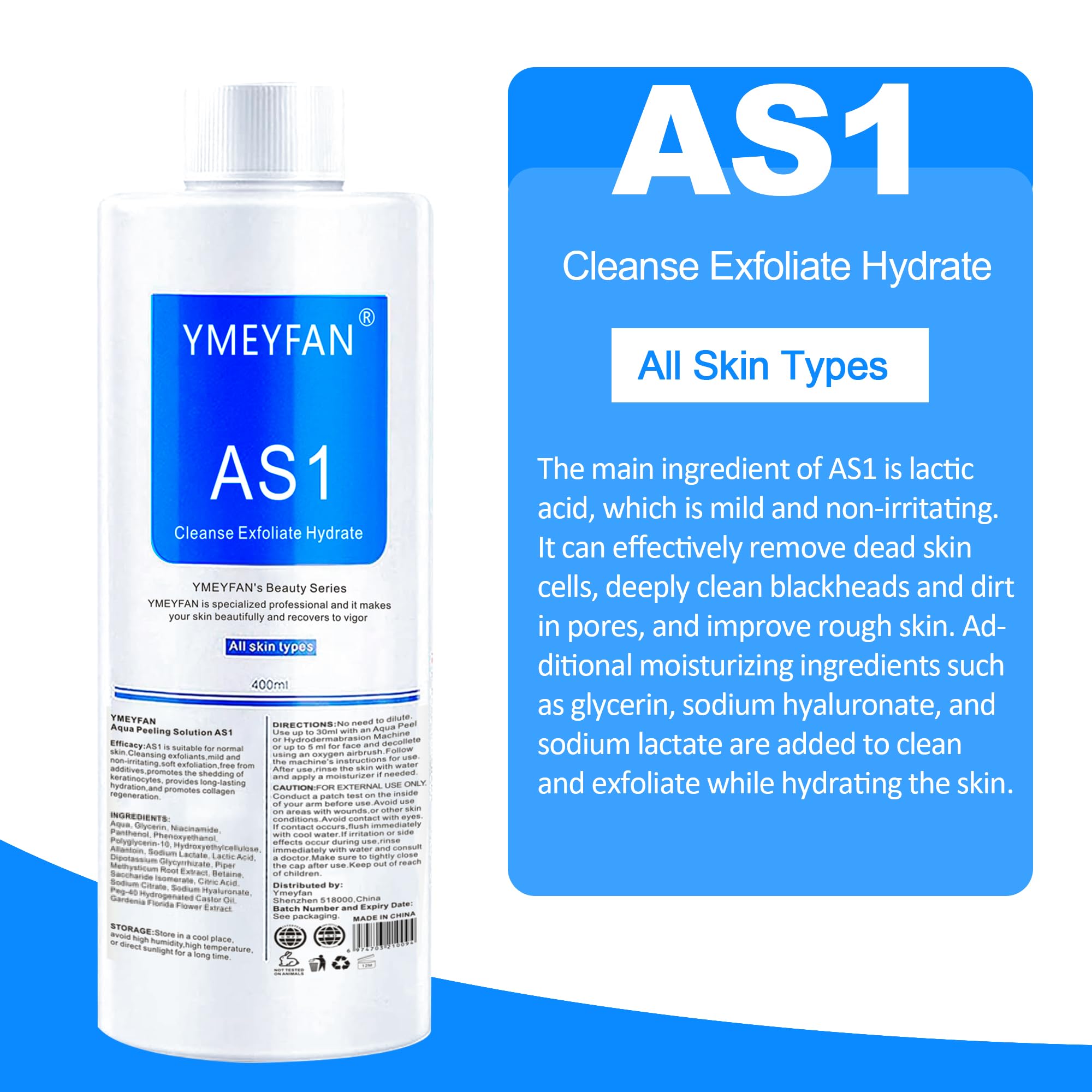 YMEYFAN Aqua Peeling Solution for Facial Machine, AS1 Solution for Hydrogen Oxygen Facial Machine Professional, Facial Deep Cleansing Hydrating Serums for Face Skin Care(400ml/3Pcs/English Ver.)