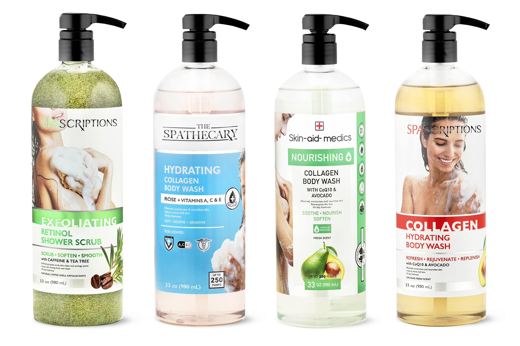 Spascriptions Exfoliating Retinol Shower Scrub with Caffeine & Tea Tree (33 fl oz), Refreshing Body Scrub Exfoliates and Brightens Skin, Nourishing Body Care for Women and Men, Cruelty Free