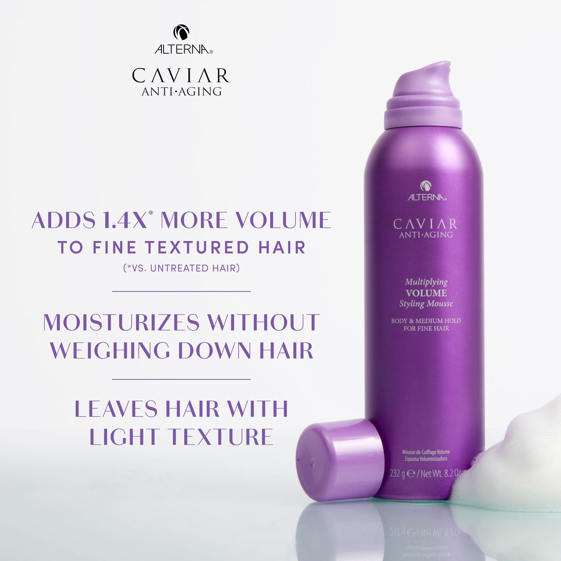 Alterna Caviar Anti-Aging Multiplying Volume Styling Mousse, 8.2 Ounce | For Fine, Thin Hair | Medium Hold | Sulfate Free , 8.2 Fl Oz (Pack of 1)