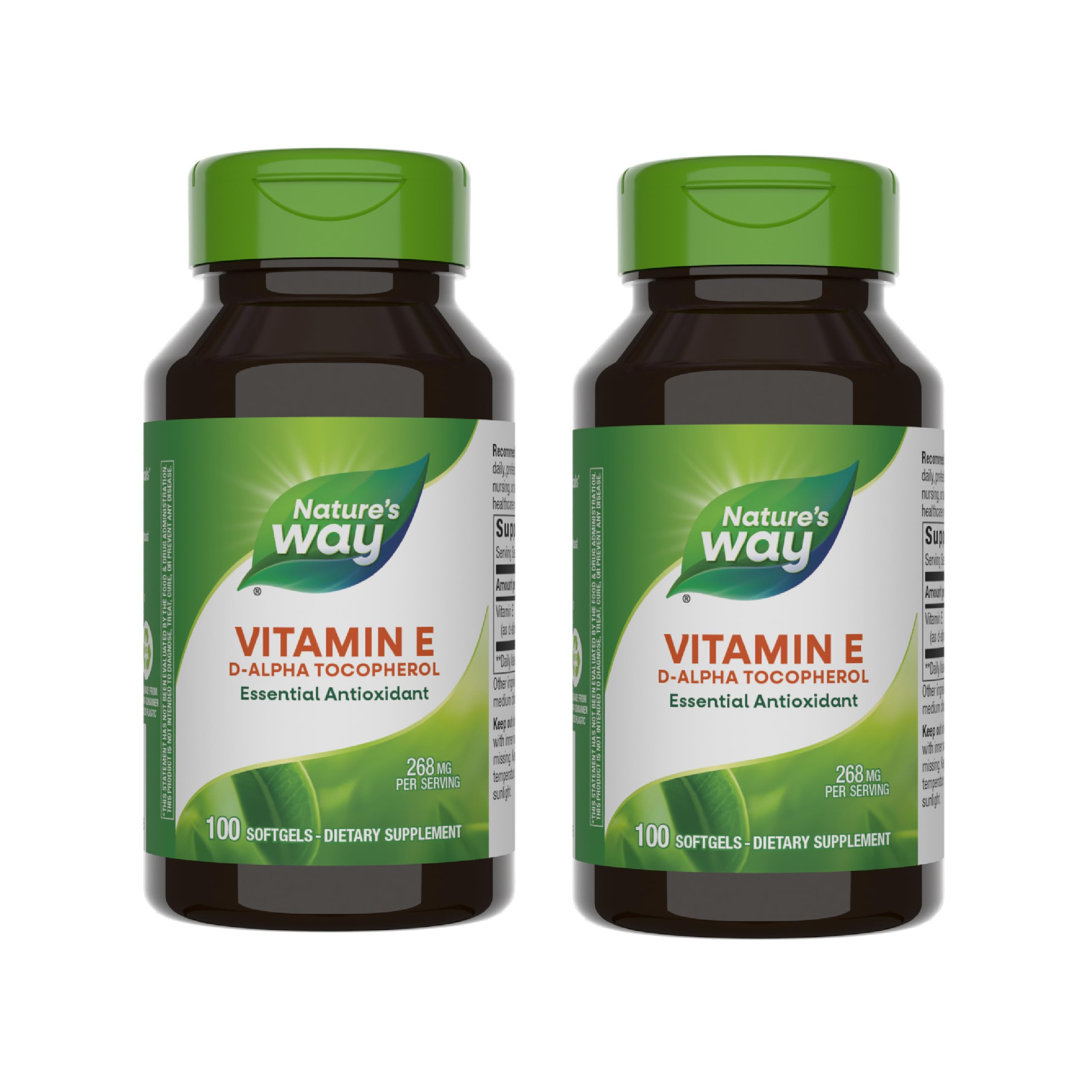 Nature's Way Vitamin E, D-Alpha Tocopherol, Essential Antioxidant, Helps Neutralize Free Radicals*, 268 mg per Serving, 100 Softgels (Packaging May Vary) - 2 Pack