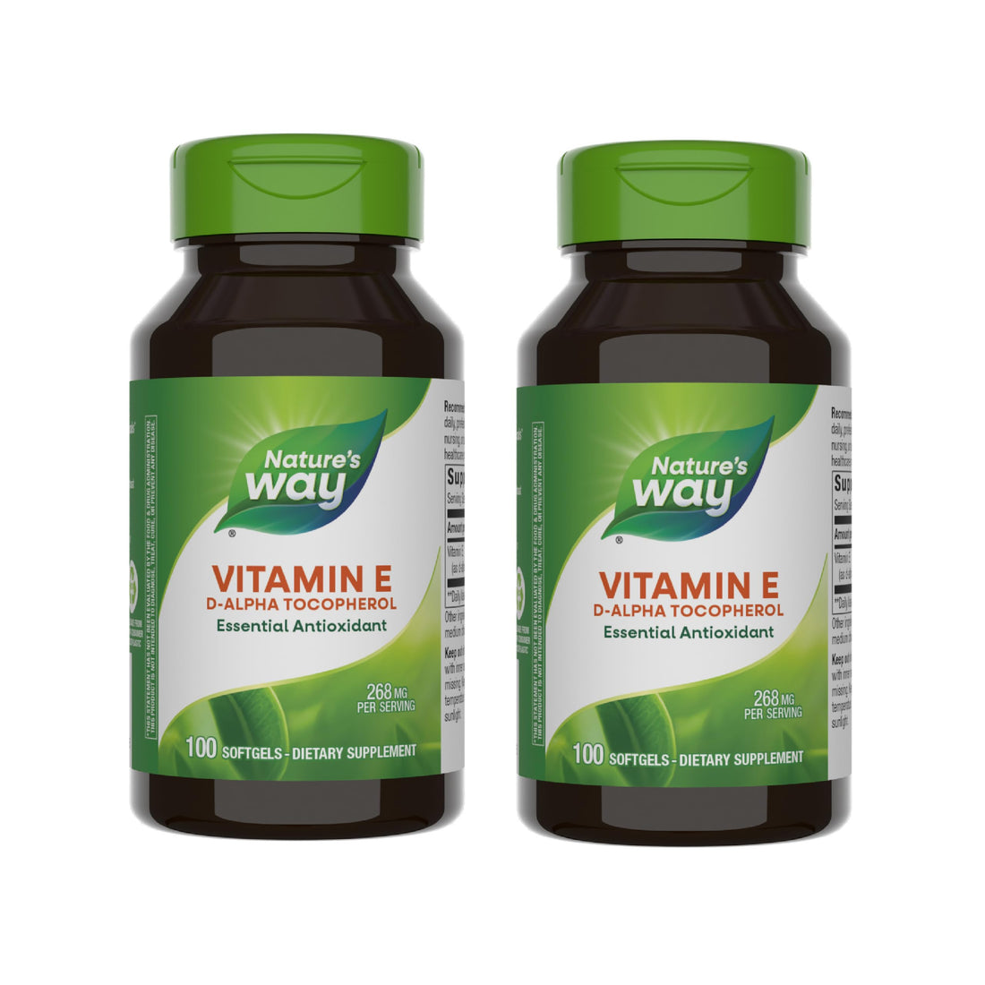 Nature's Way Vitamin E, D-Alpha Tocopherol, Essential Antioxidant, Helps Neutralize Free Radicals*, 268 mg per Serving, 100 Softgels (Packaging May Vary) - 2 Pack