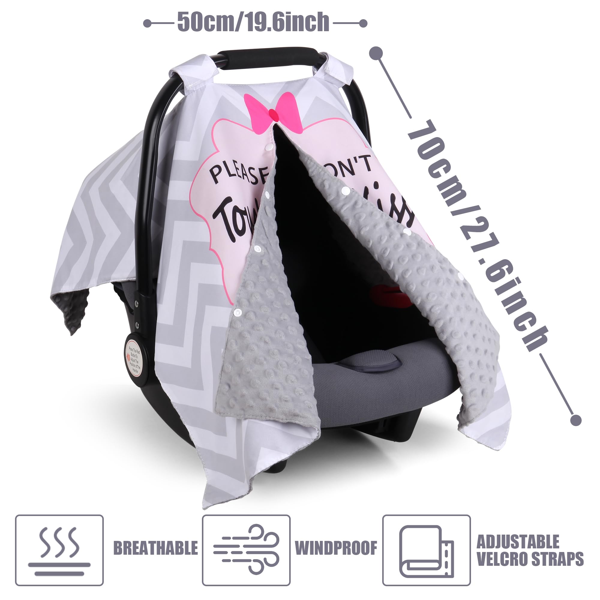 Metplus 2 in 1 Baby Car Seat Cover, Car Seat Canopy for Babies, Mom Nursing Cover, Minky Baby Carrier Covers, Newborn Boy Girl Shower Gift, Peekaboo Opening & No Touch Sign, Grey Stripes