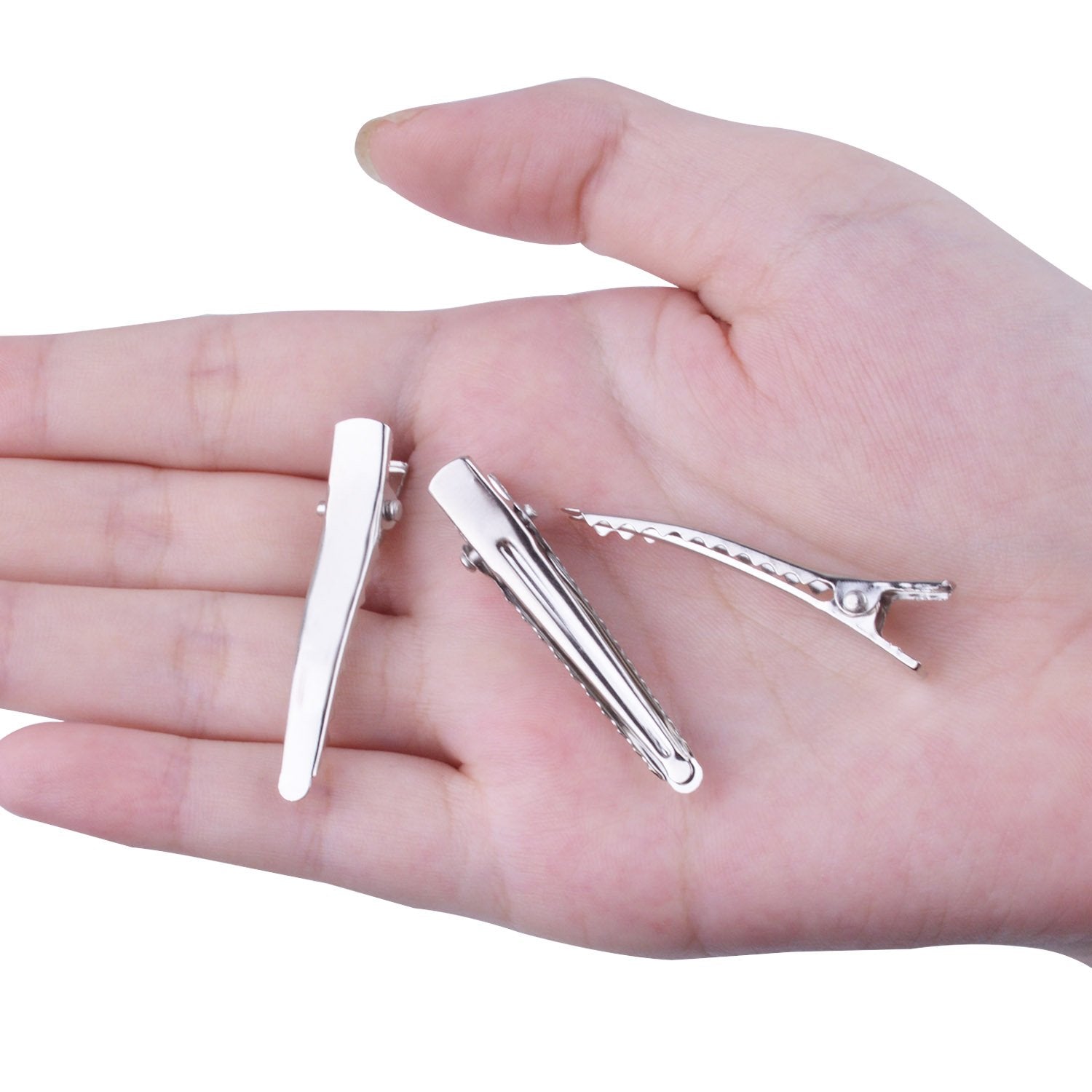 BronaGrand 100 Pieces Metal Alligator Hair Clips Pins with Teeth,Length 4.5cm,Blank Silver